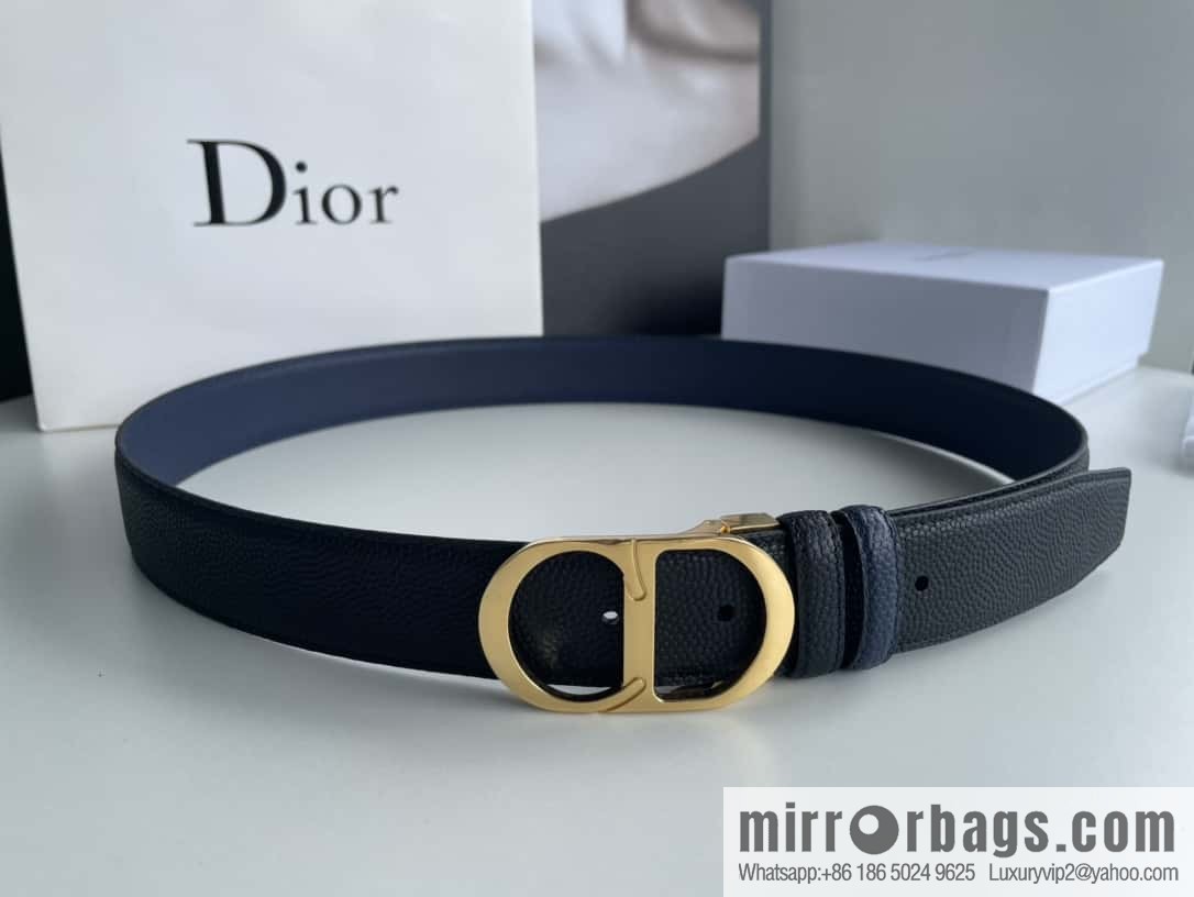 Dior Dior (France) Top layer leather pearl texture men's waist belt width 3.5cm