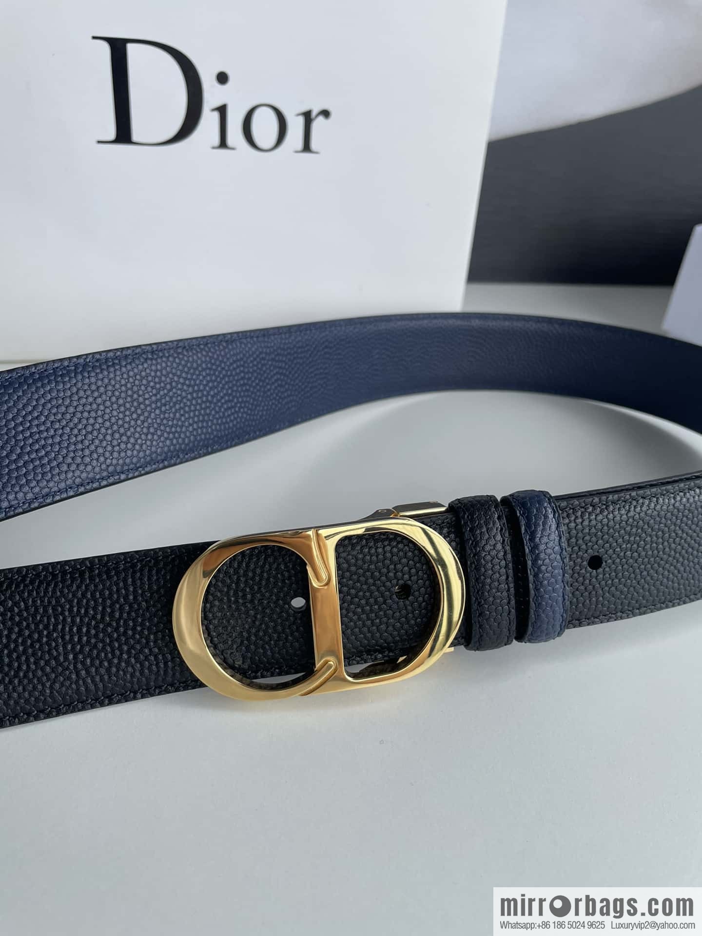 Dior Dior (France) Top layer leather pearl texture men's waist belt width 3.5cm