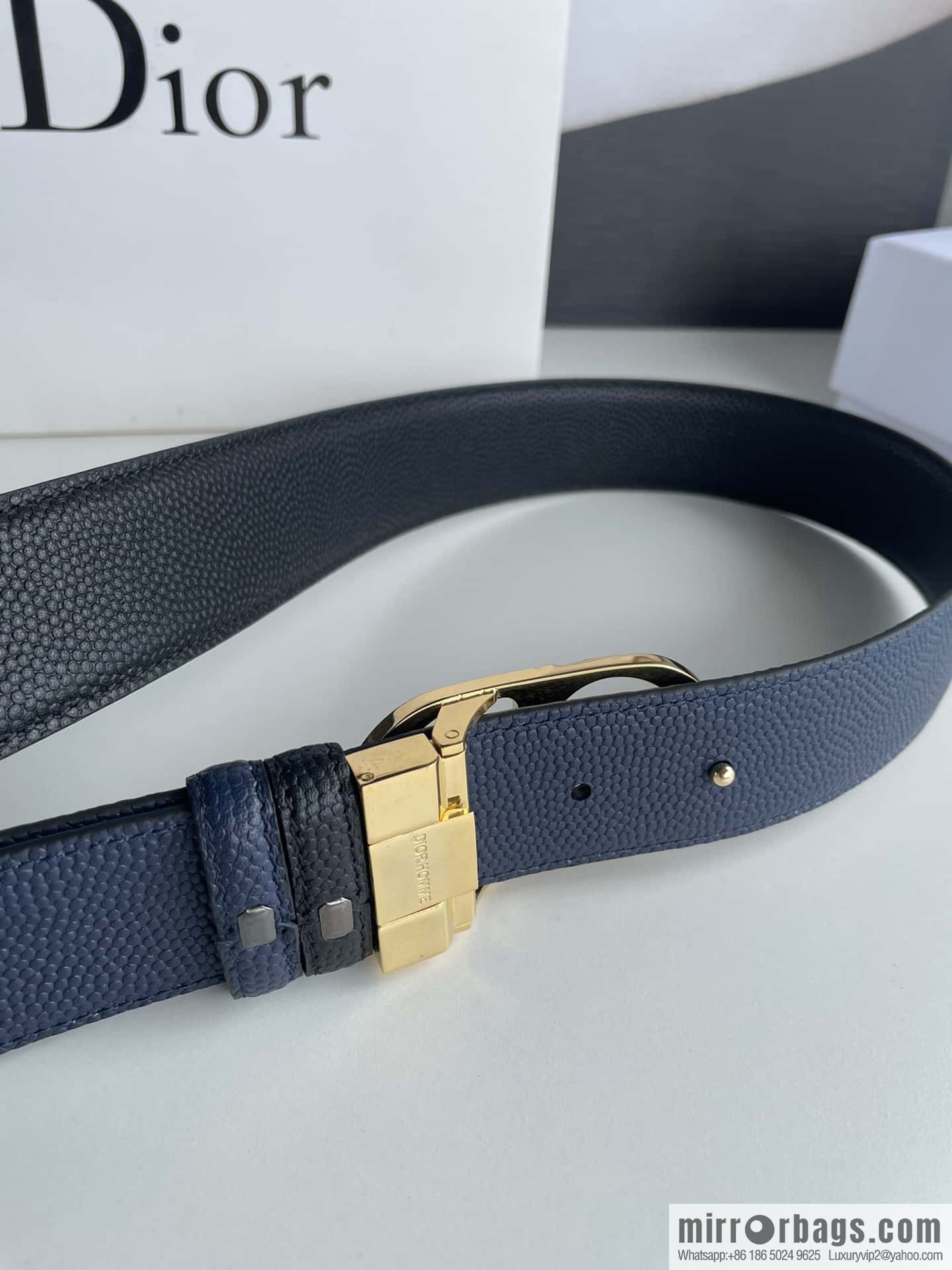 Dior Dior (France) Top layer leather pearl texture men's waist belt width 3.5cm
