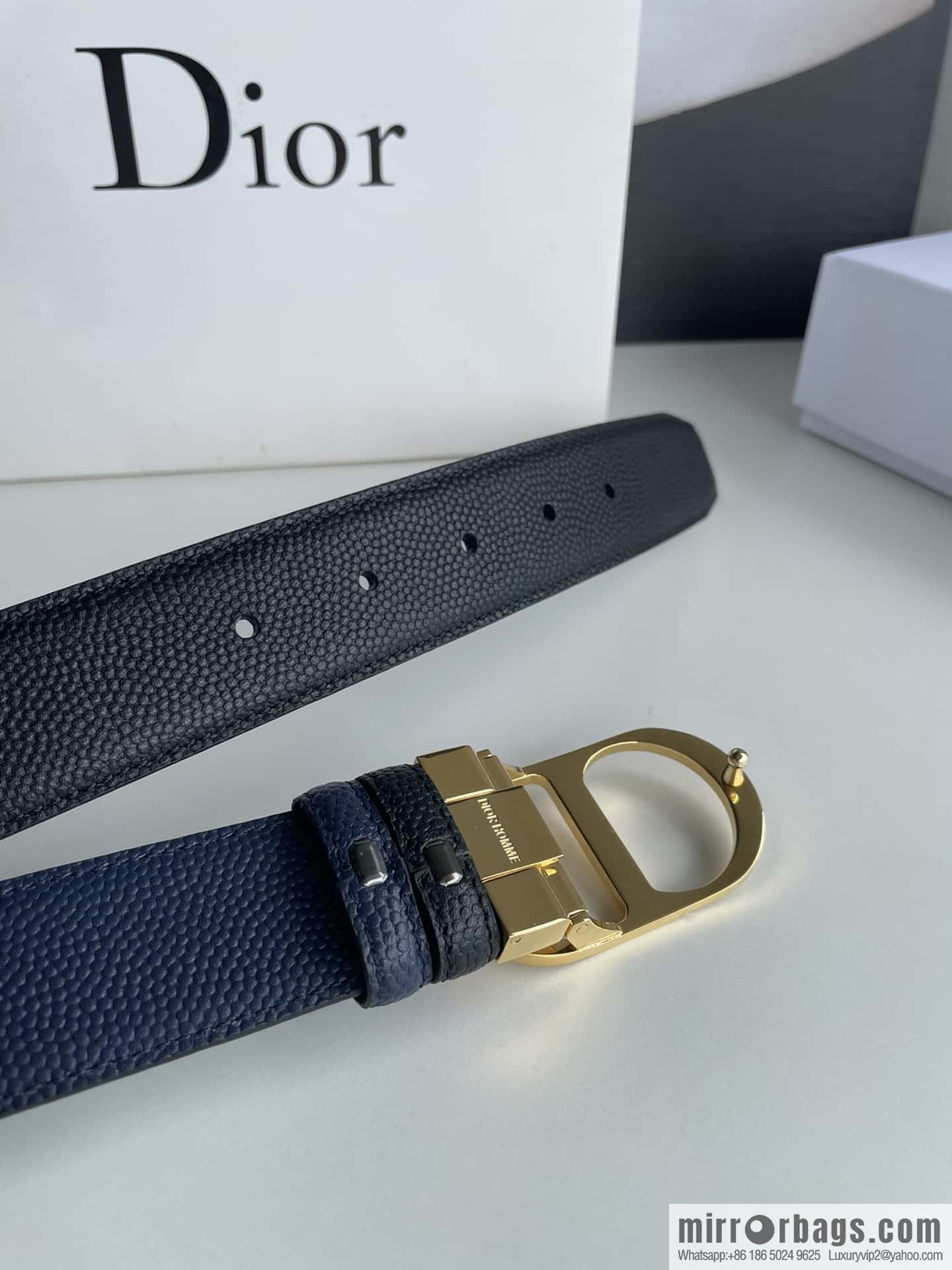 Dior Dior (France) Top layer leather pearl texture men's waist belt width 3.5cm