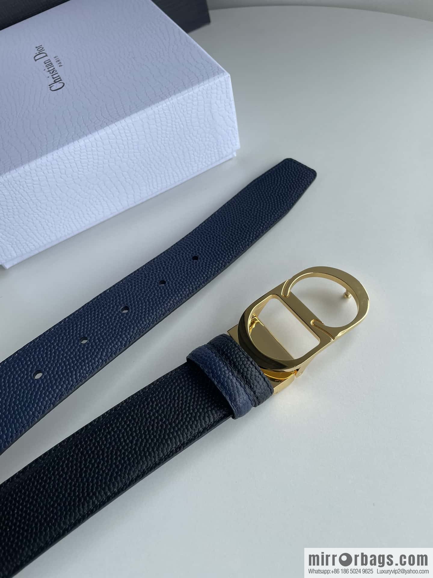 Dior Dior (France) Top layer leather pearl texture men's waist belt width 3.5cm