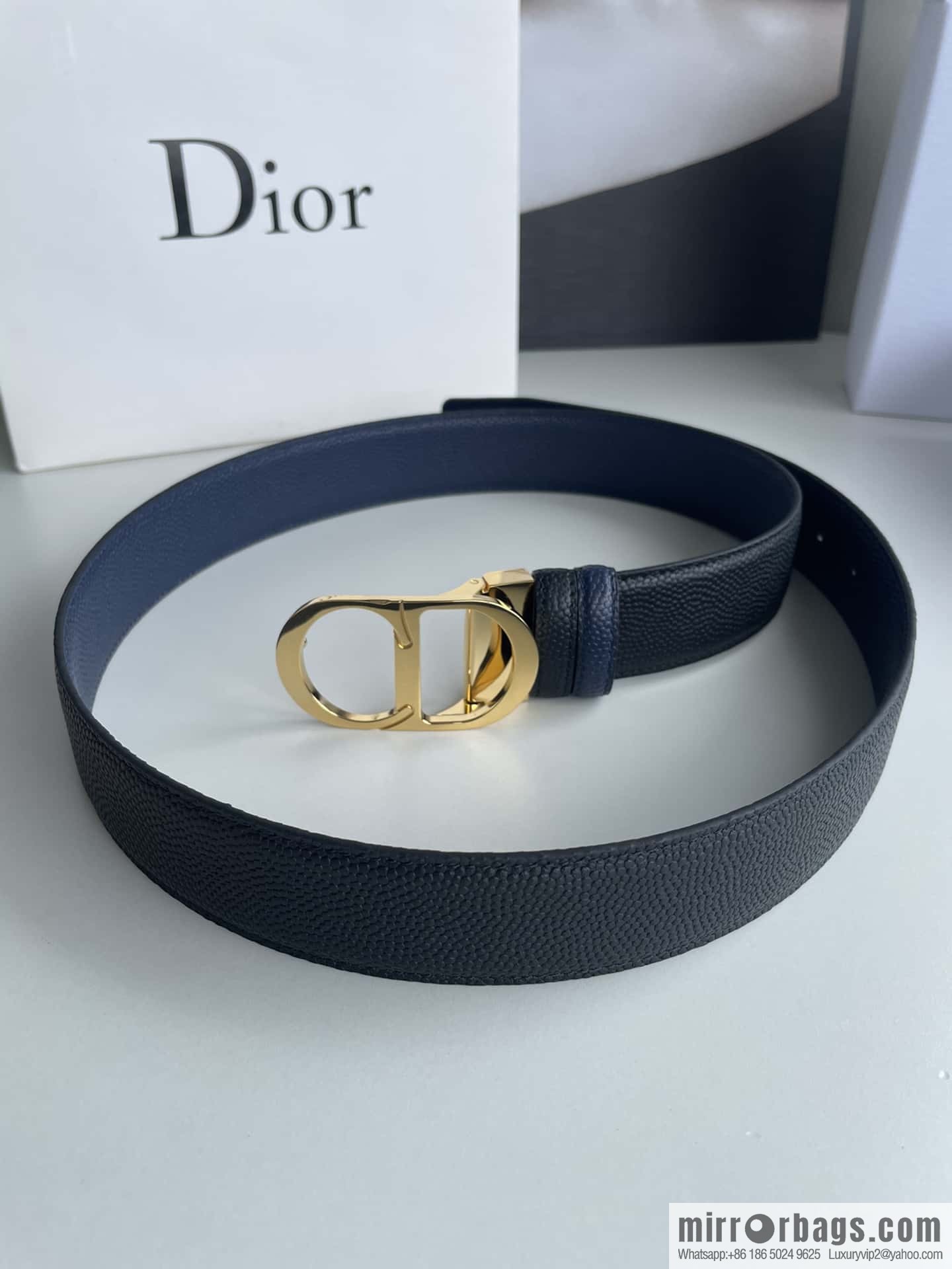 Dior Dior (France) Top layer leather pearl texture men's waist belt width 3.5cm