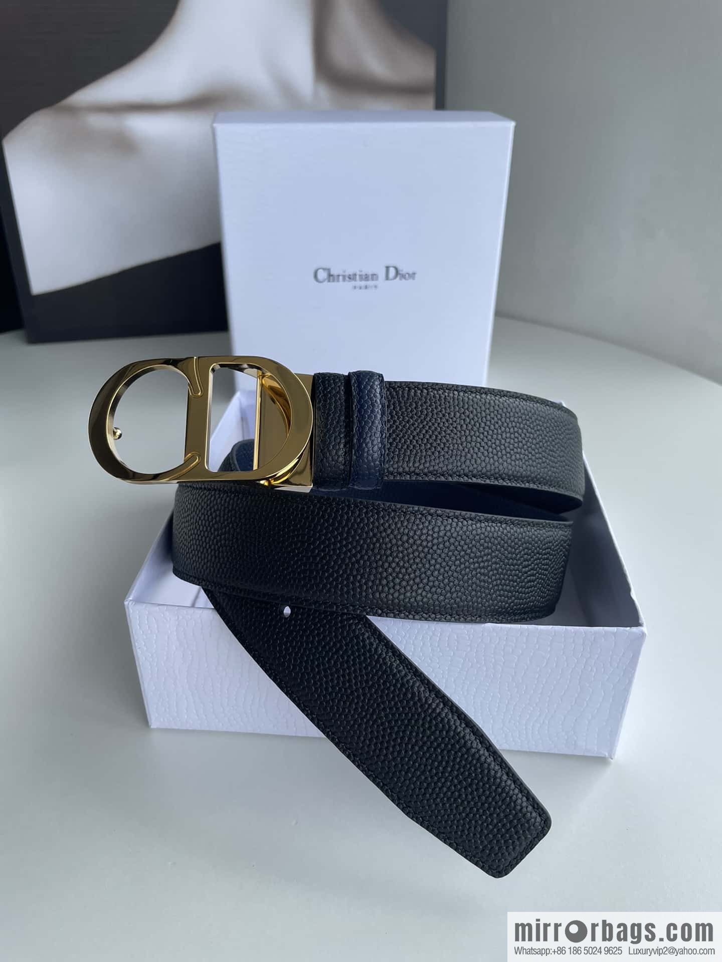 Dior Dior (France) Top layer leather pearl texture men's waist belt width 3.5cm