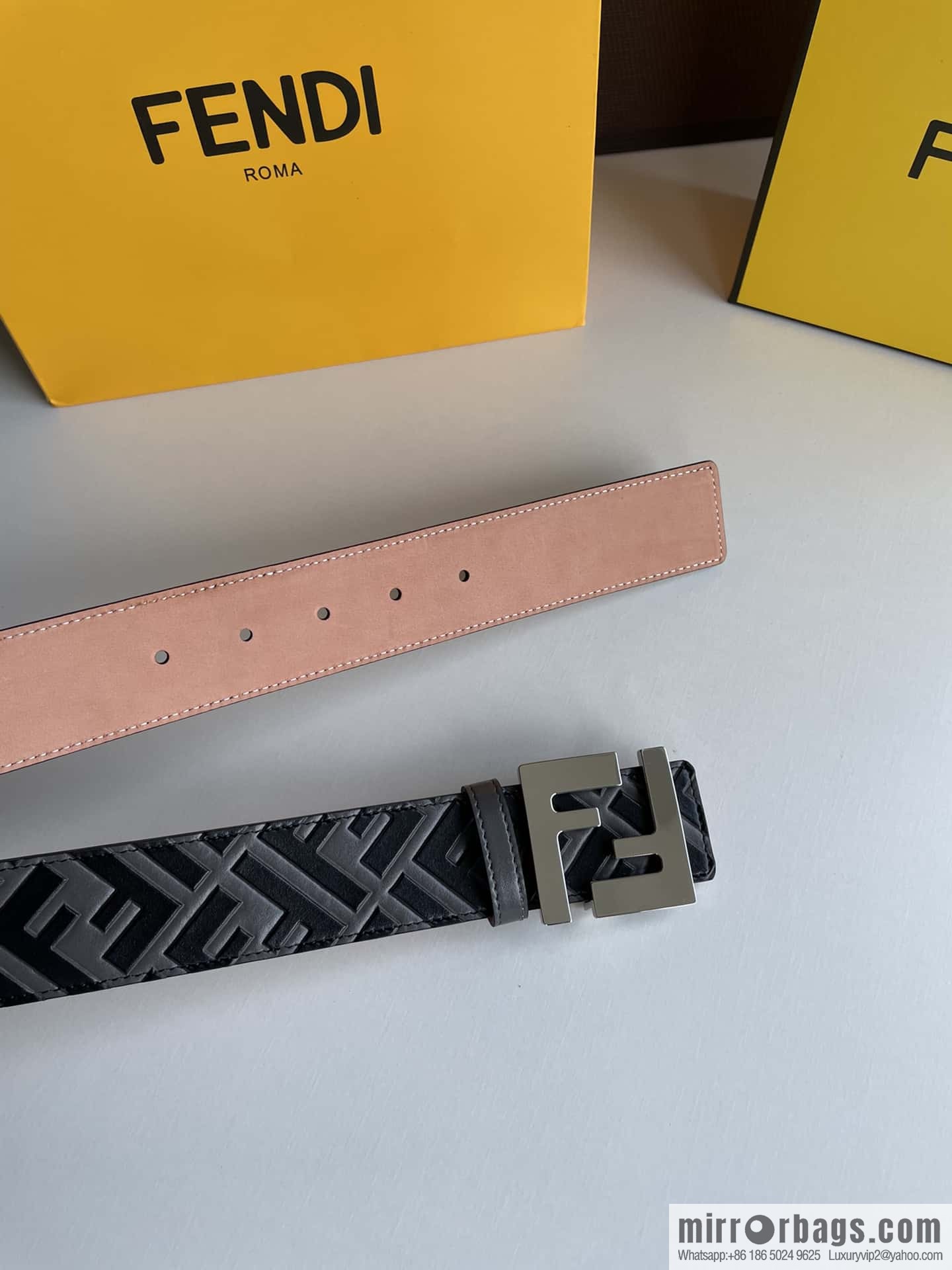 FENDI Fendi Men's FF Micro Standard Exquisite Craft Metal Buckle, First Layer Cowhide Belt 4.0cm