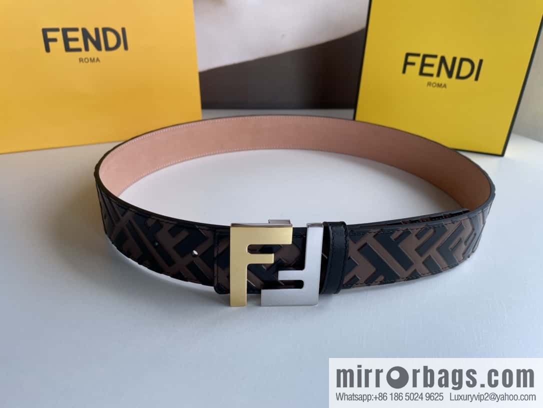 FENDI Fendi Men's FF Micro Standard Exquisite Craft Metal Buckle, First Layer Cowhide Belt 4.0cm