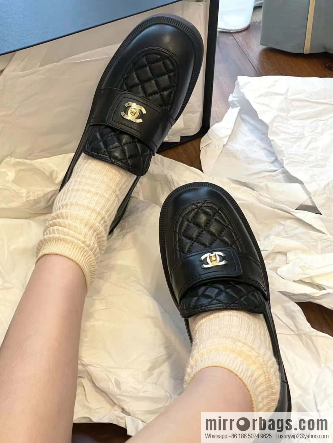 CHANEL Xiaoxiang rhombus metal buckle platform loafers