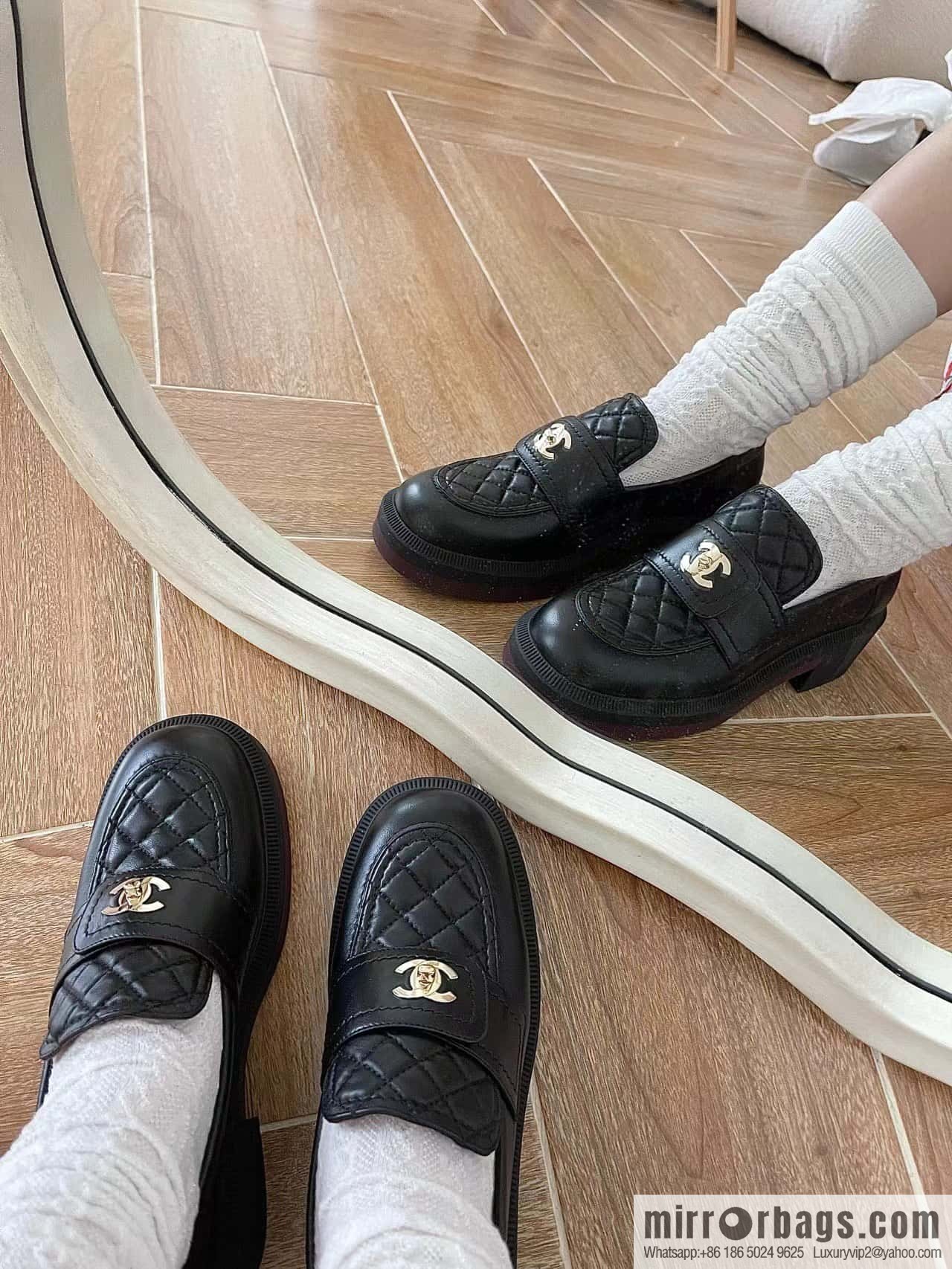 CHANEL Xiaoxiang rhombus metal buckle platform loafers