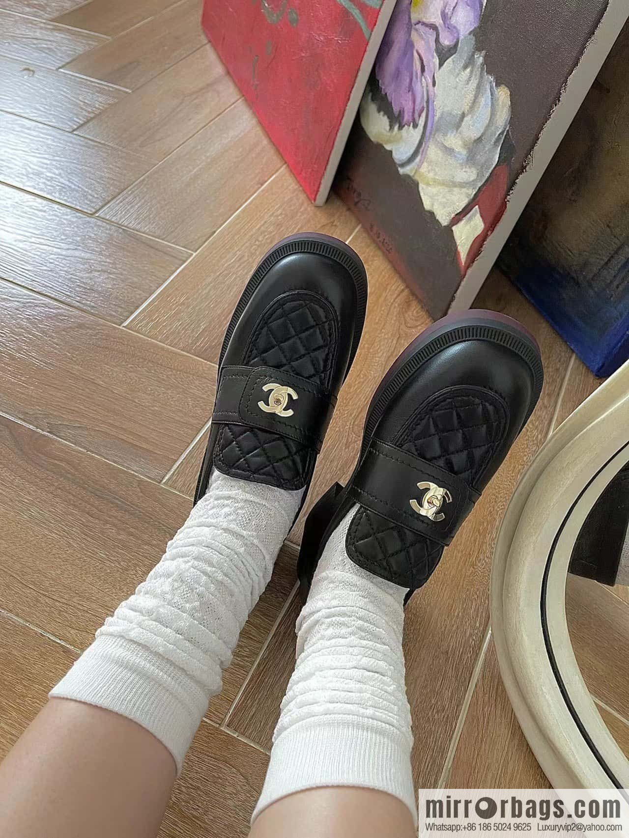 CHANEL Xiaoxiang rhombus metal buckle platform loafers