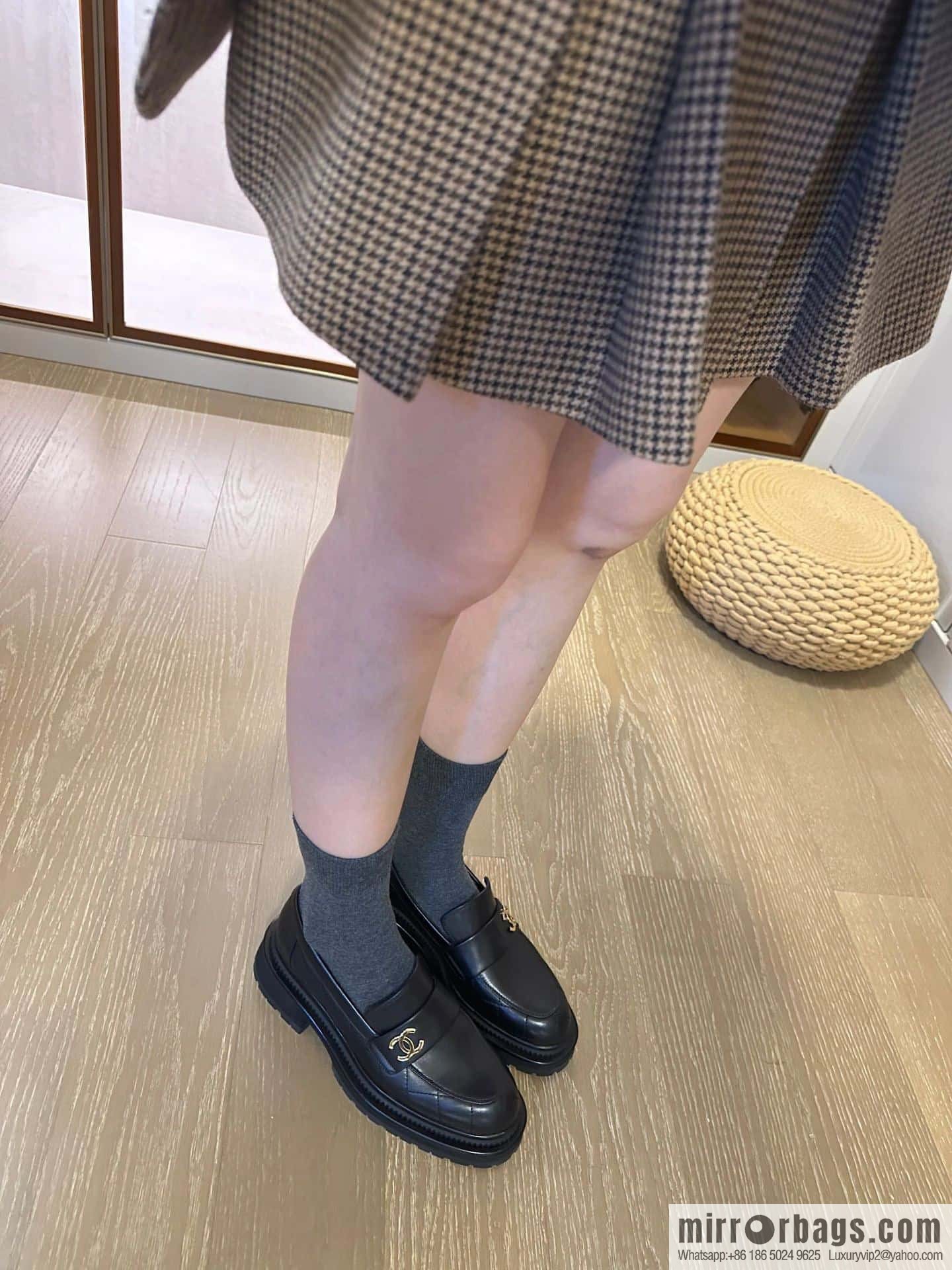 CHANEL Small Fragrant Rhombus Small Gold Button Platform Loafers
