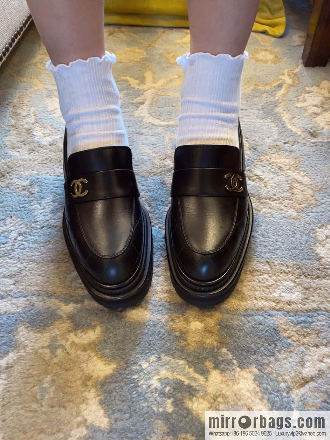 CHANEL Small Fragrant Rhombus Small Gold Button Platform Loafers