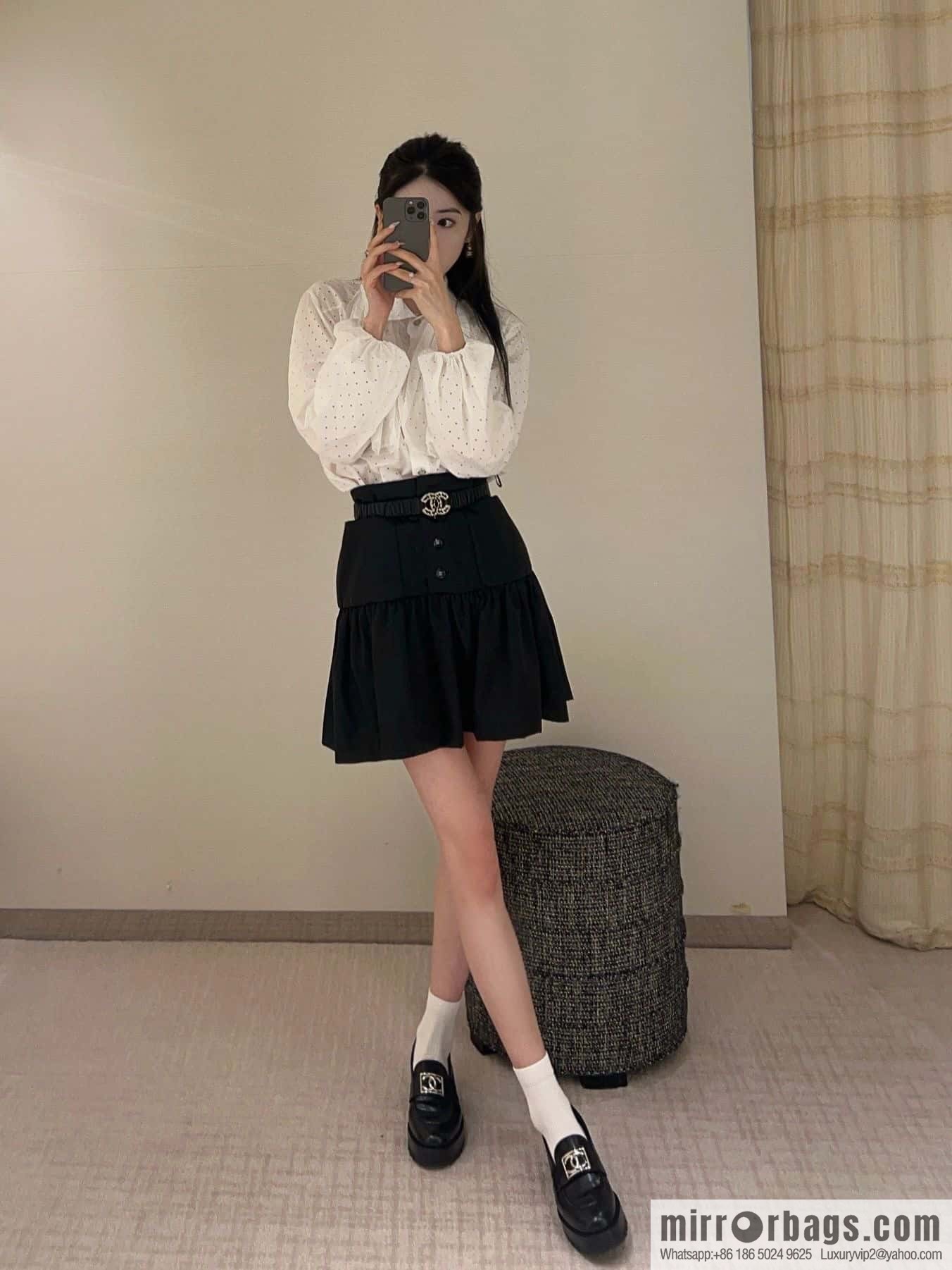 CHANEL Xiaoxiang double C silver big logo platform loafers