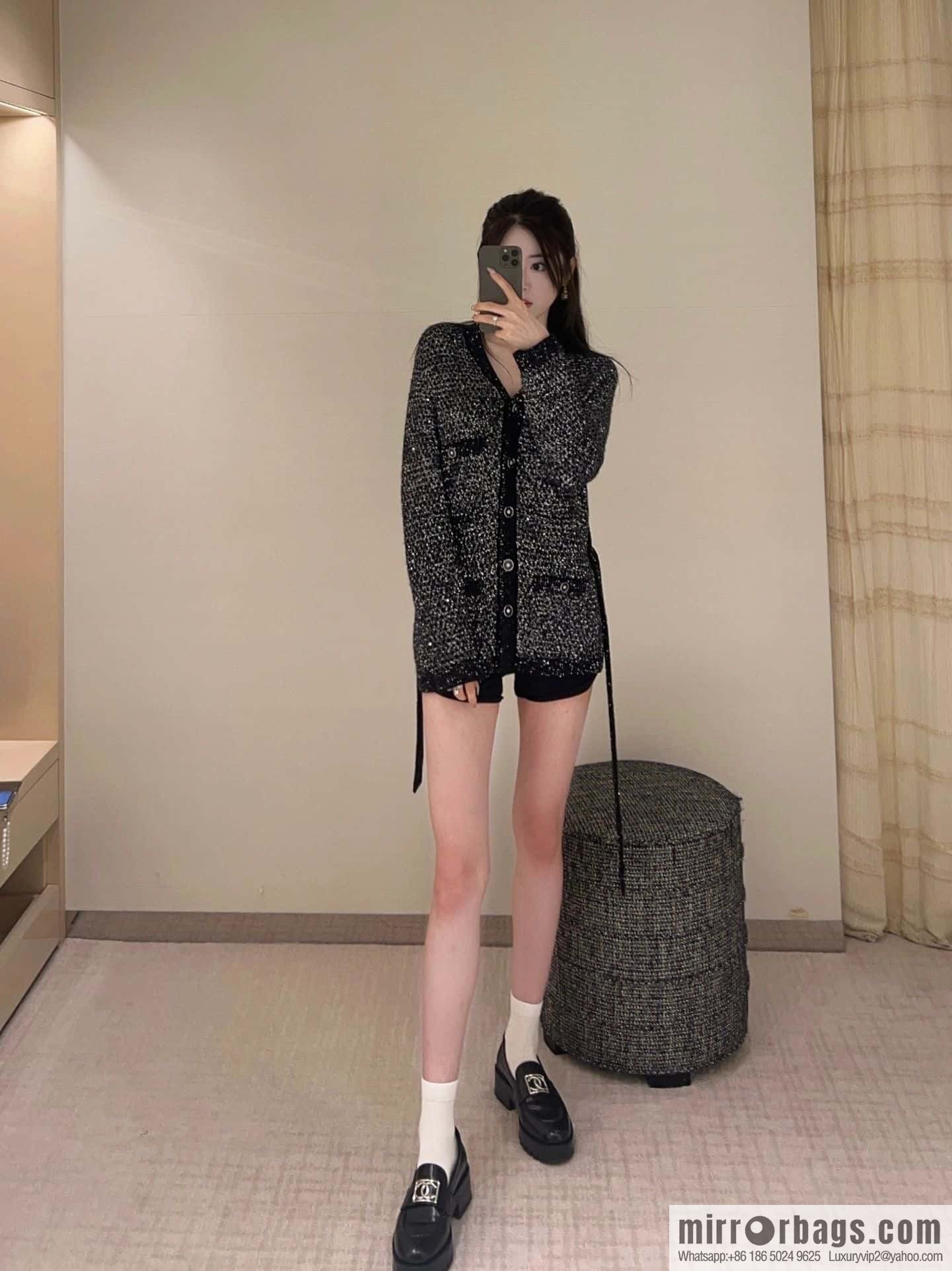CHANEL Xiaoxiang double C silver big logo platform loafers