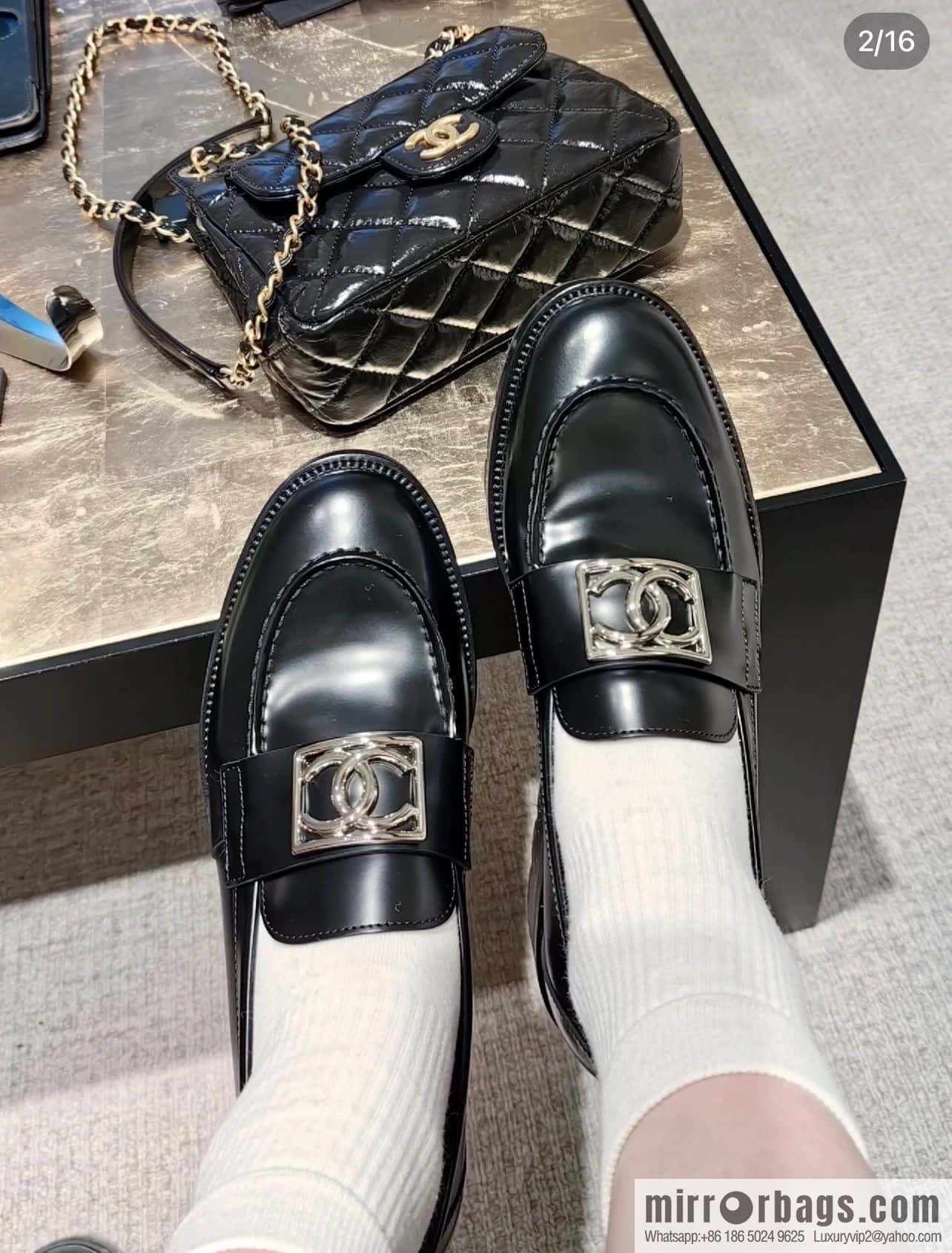 CHANEL Xiaoxiang double C silver big logo platform loafers