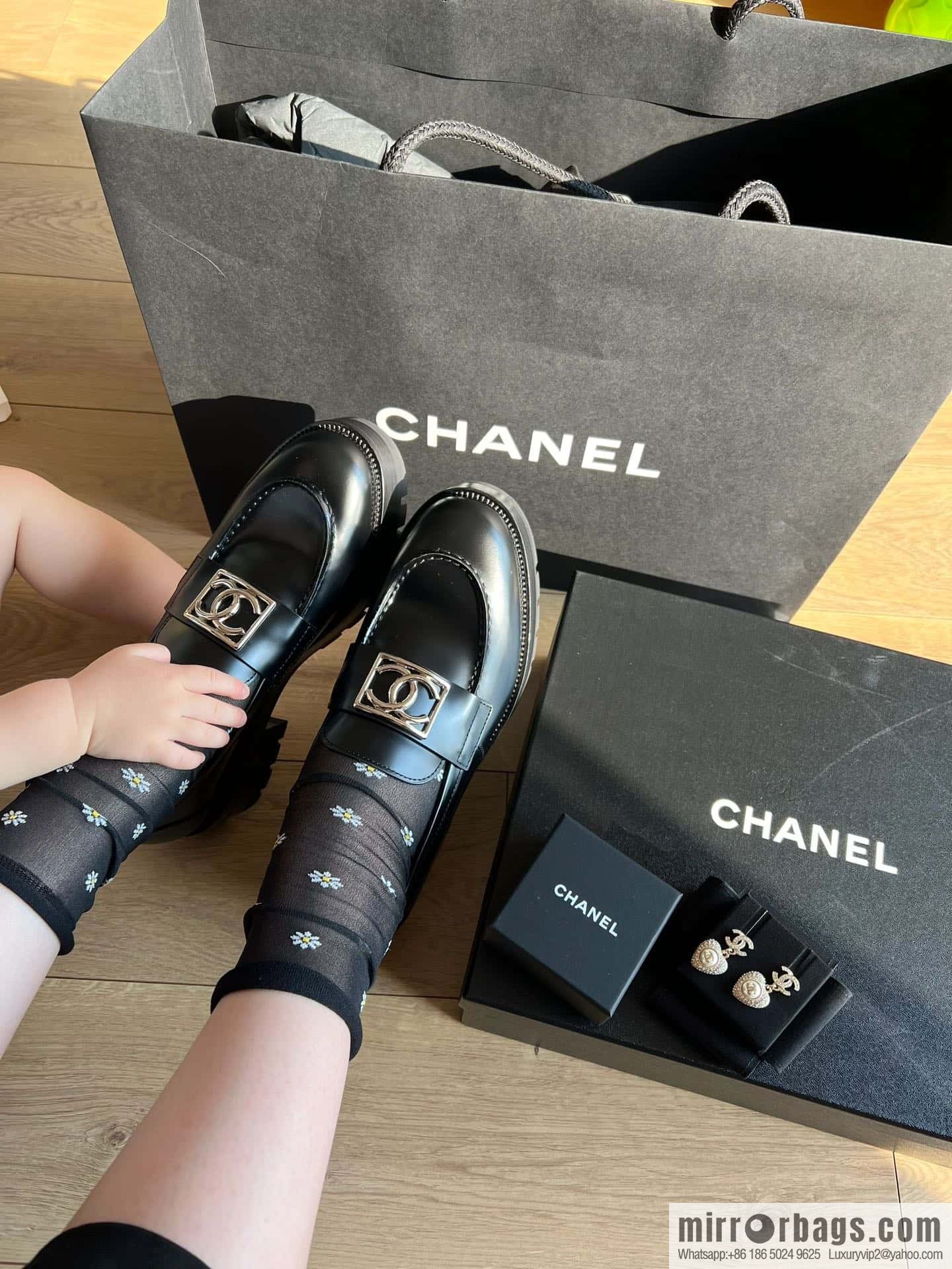 CHANEL Xiaoxiang double C silver big logo platform loafers