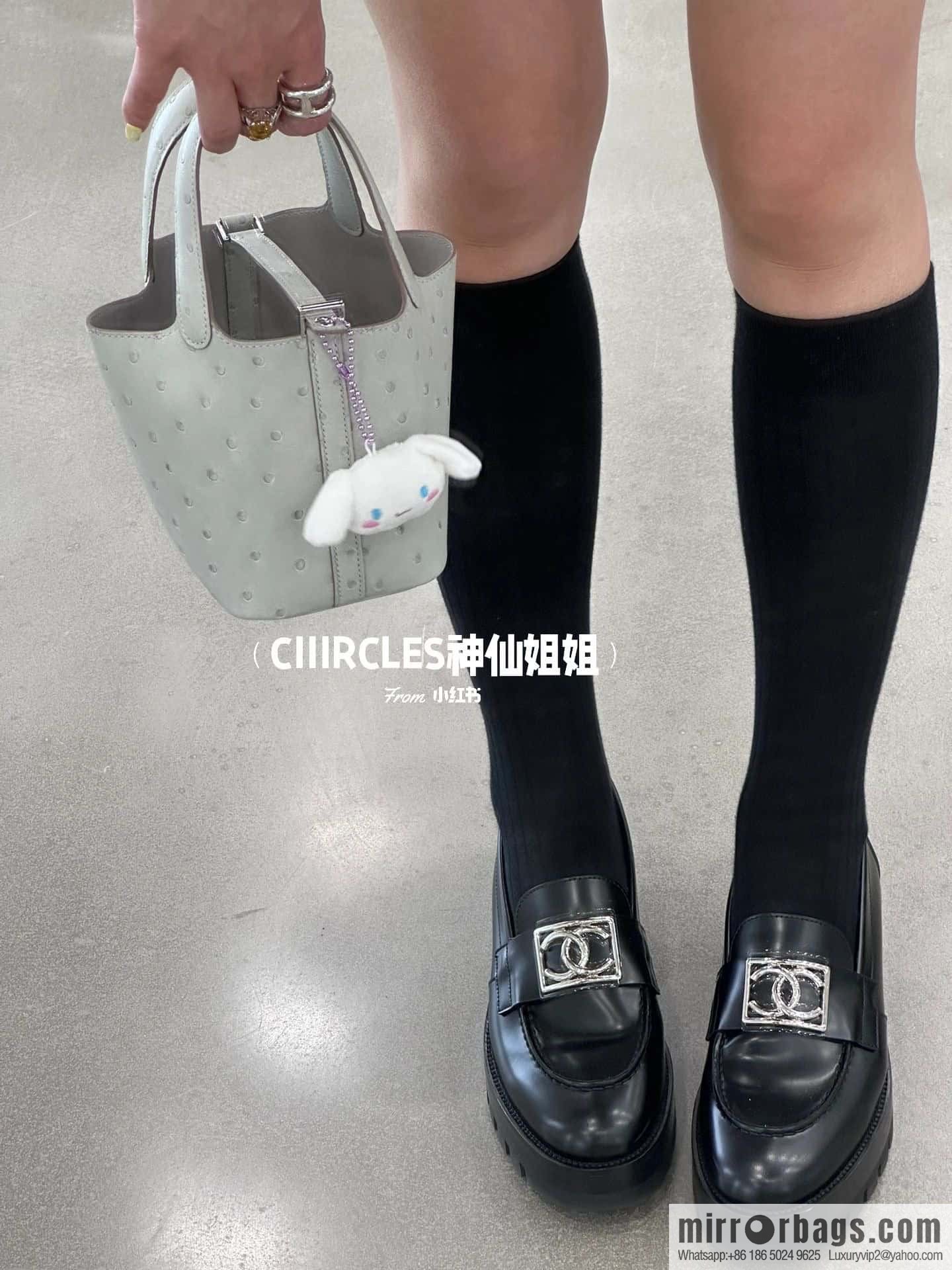 CHANEL Xiaoxiang double C silver big logo platform loafers