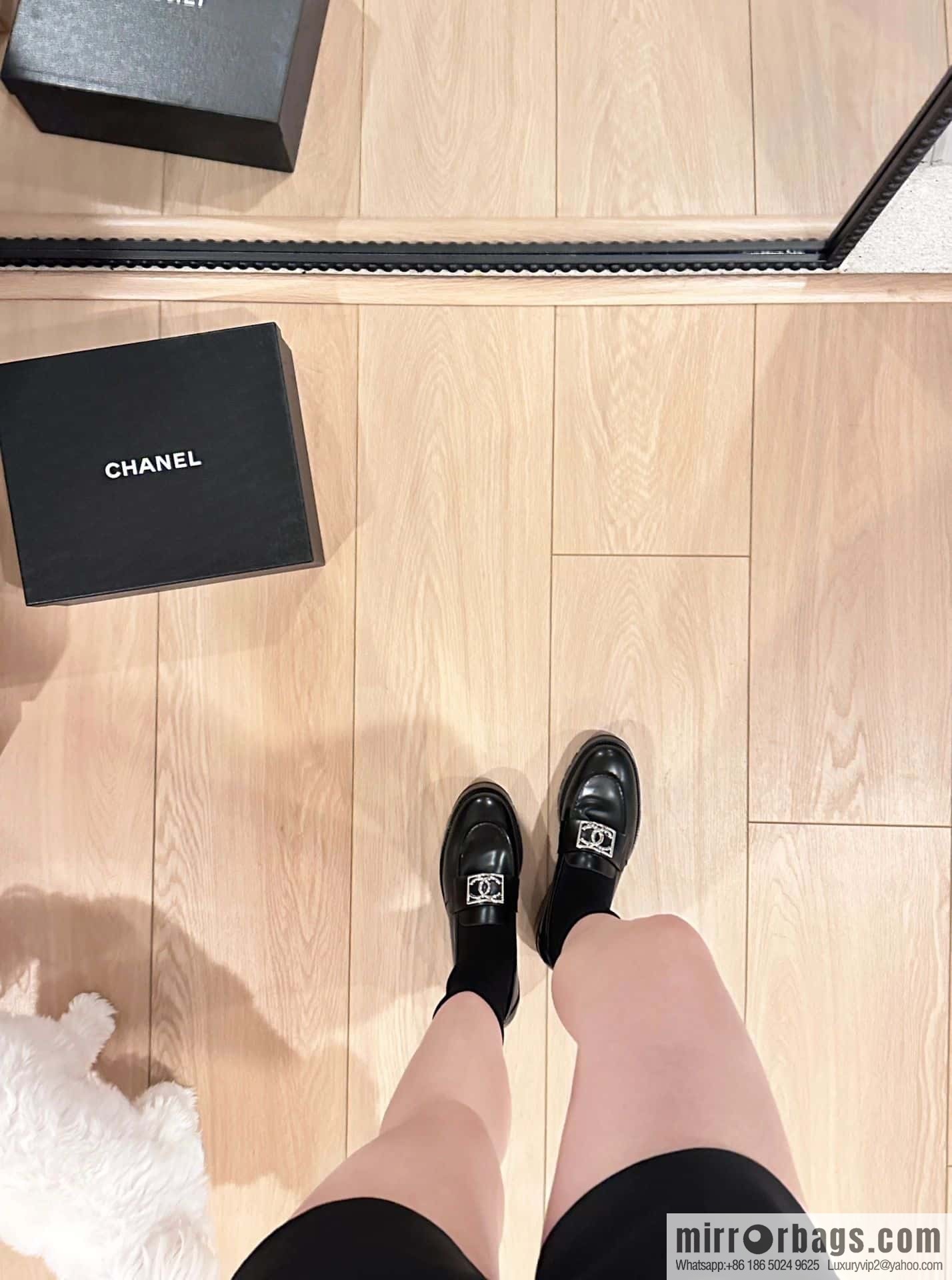 CHANEL Xiaoxiang double C silver big logo platform loafers