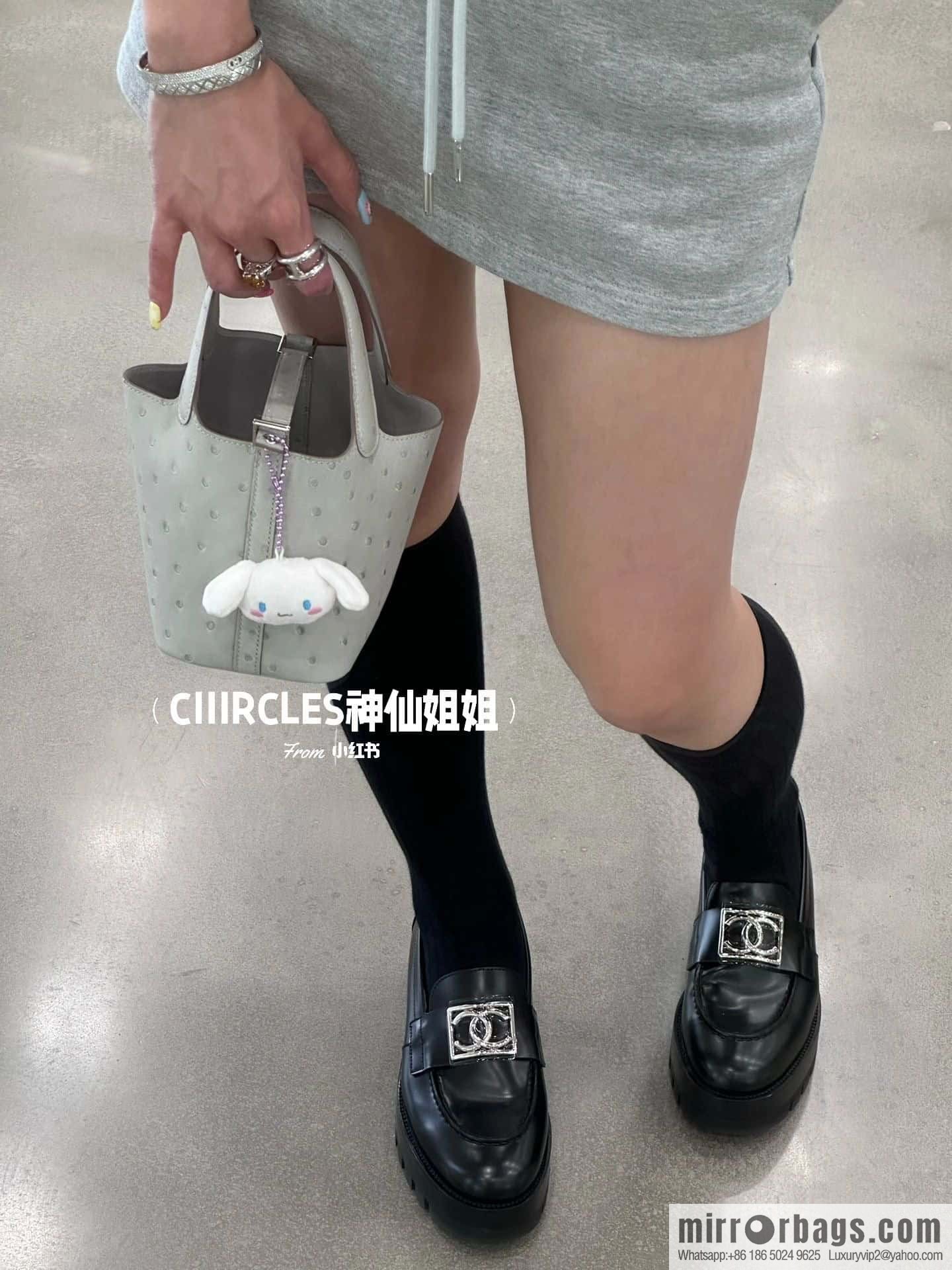 CHANEL Xiaoxiang double C silver big logo platform loafers