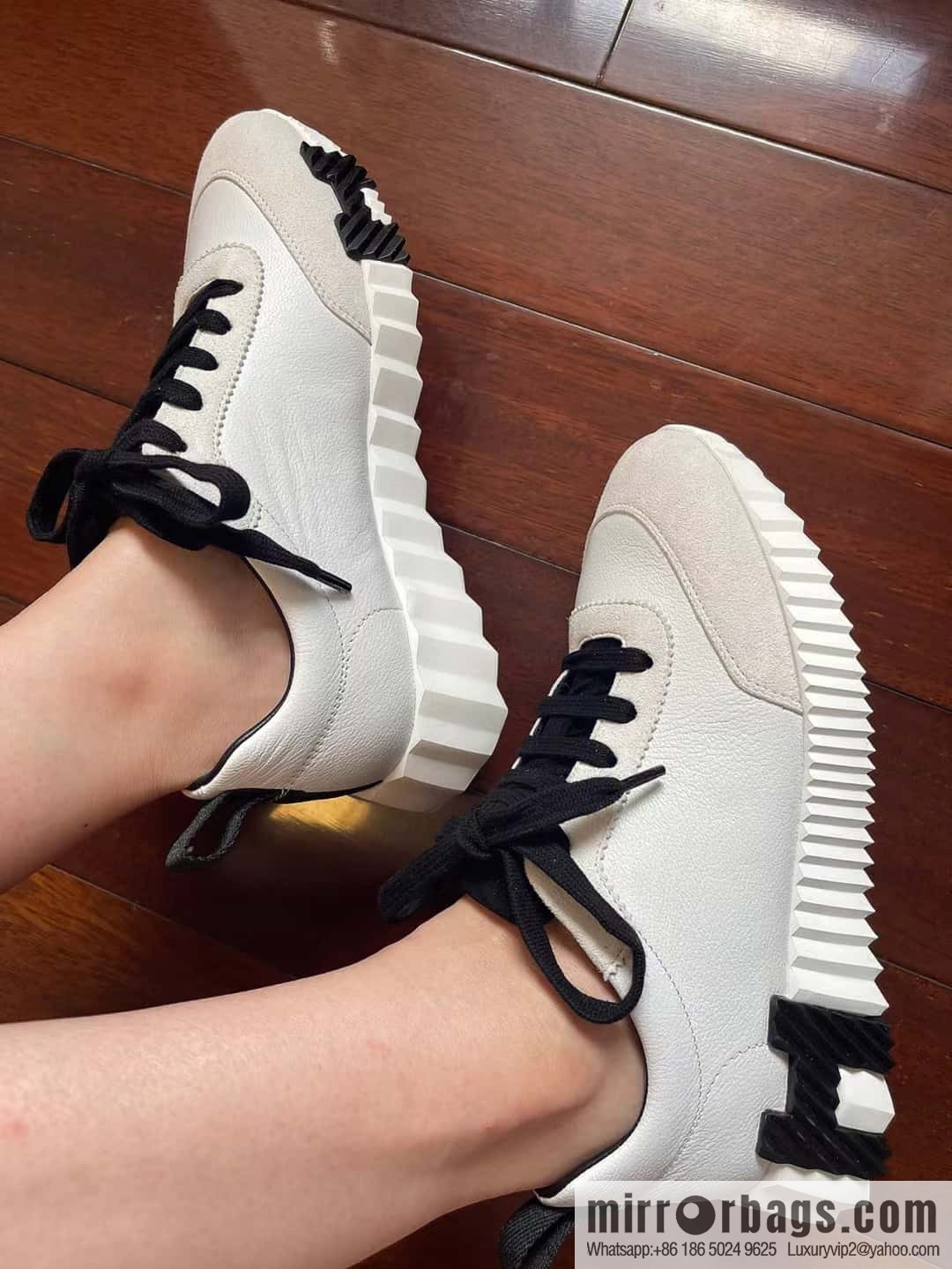 Hermes black and white leather casual sneakers