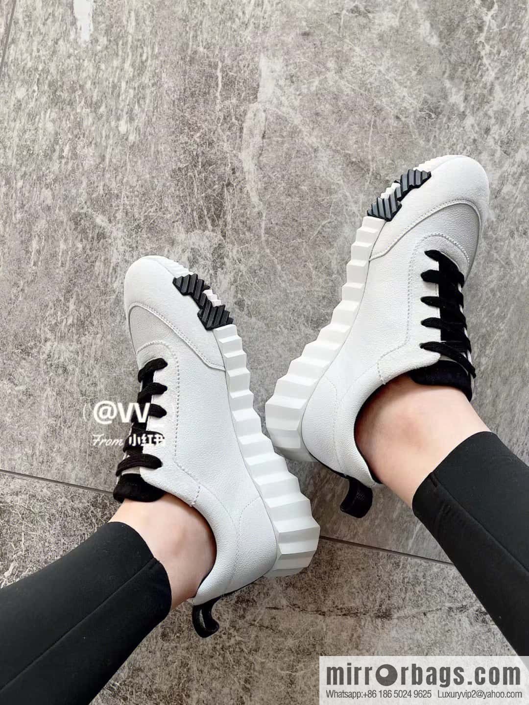 Hermes black and white leather casual sneakers