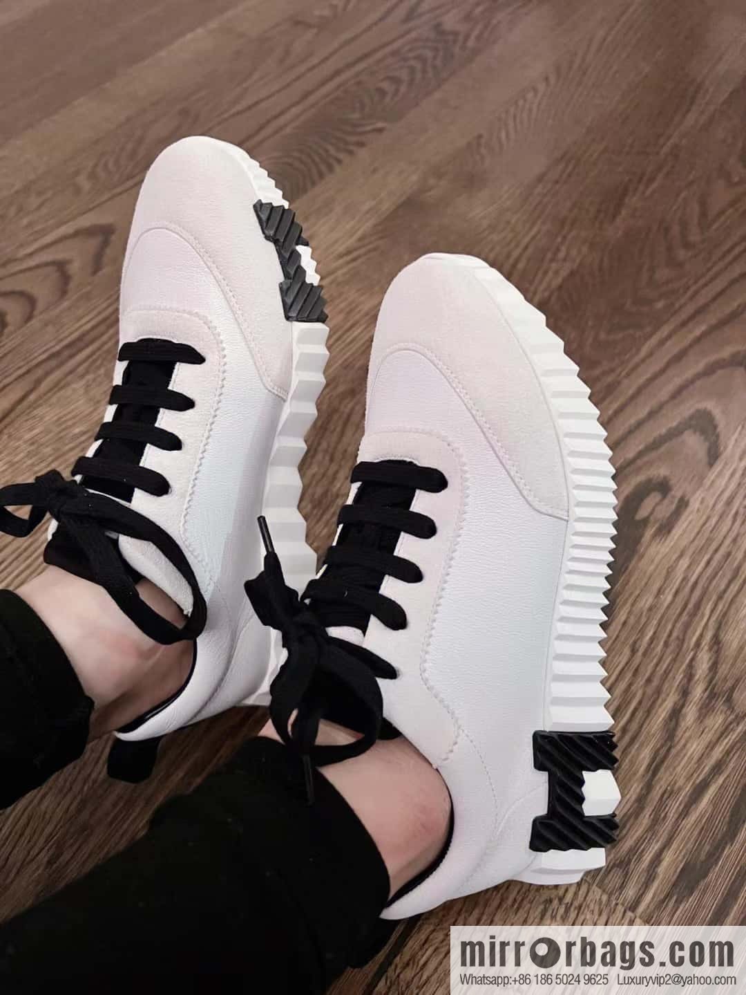 Hermes black and white leather casual sneakers
