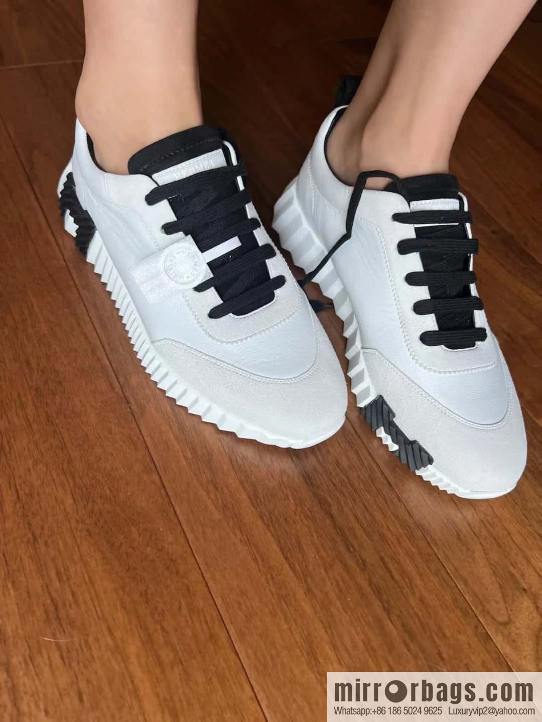 Hermes black and white leather casual sneakers