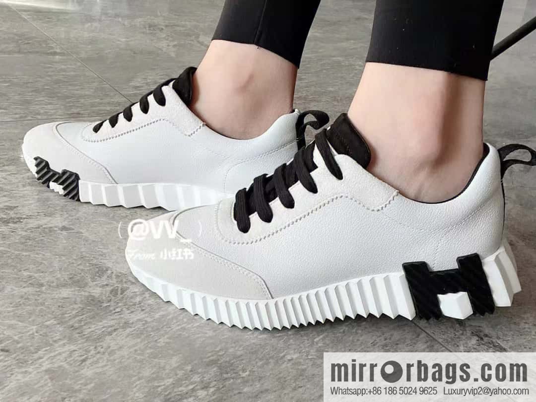 Hermes black and white leather casual sneakers
