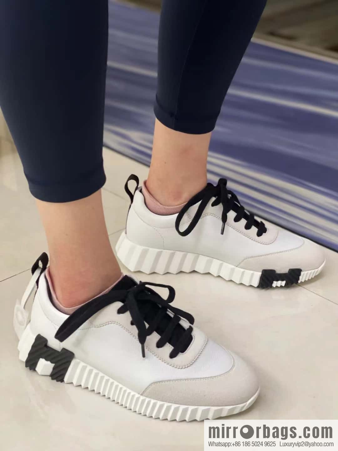 Hermes black and white leather casual sneakers