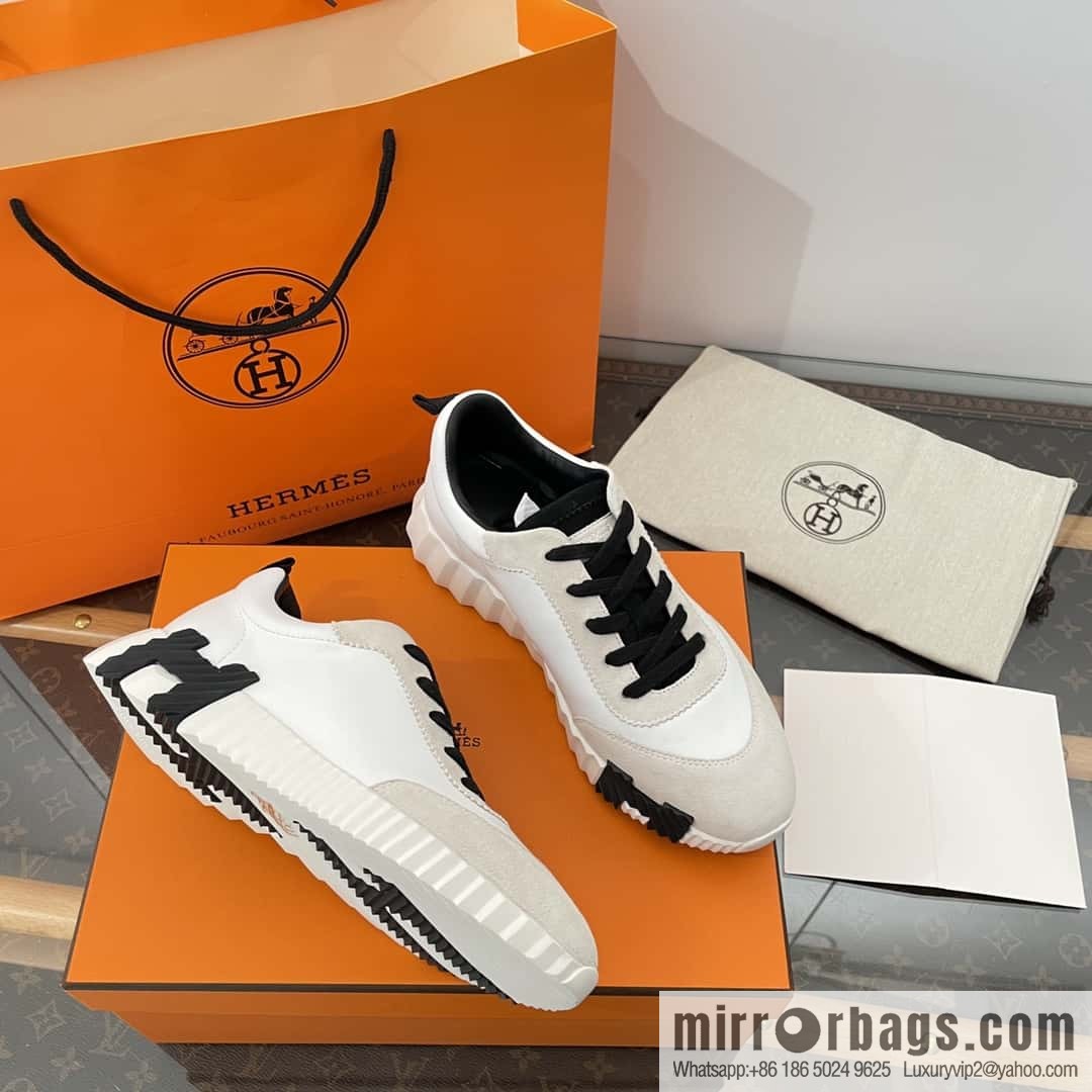 Hermes black and white leather casual sneakers
