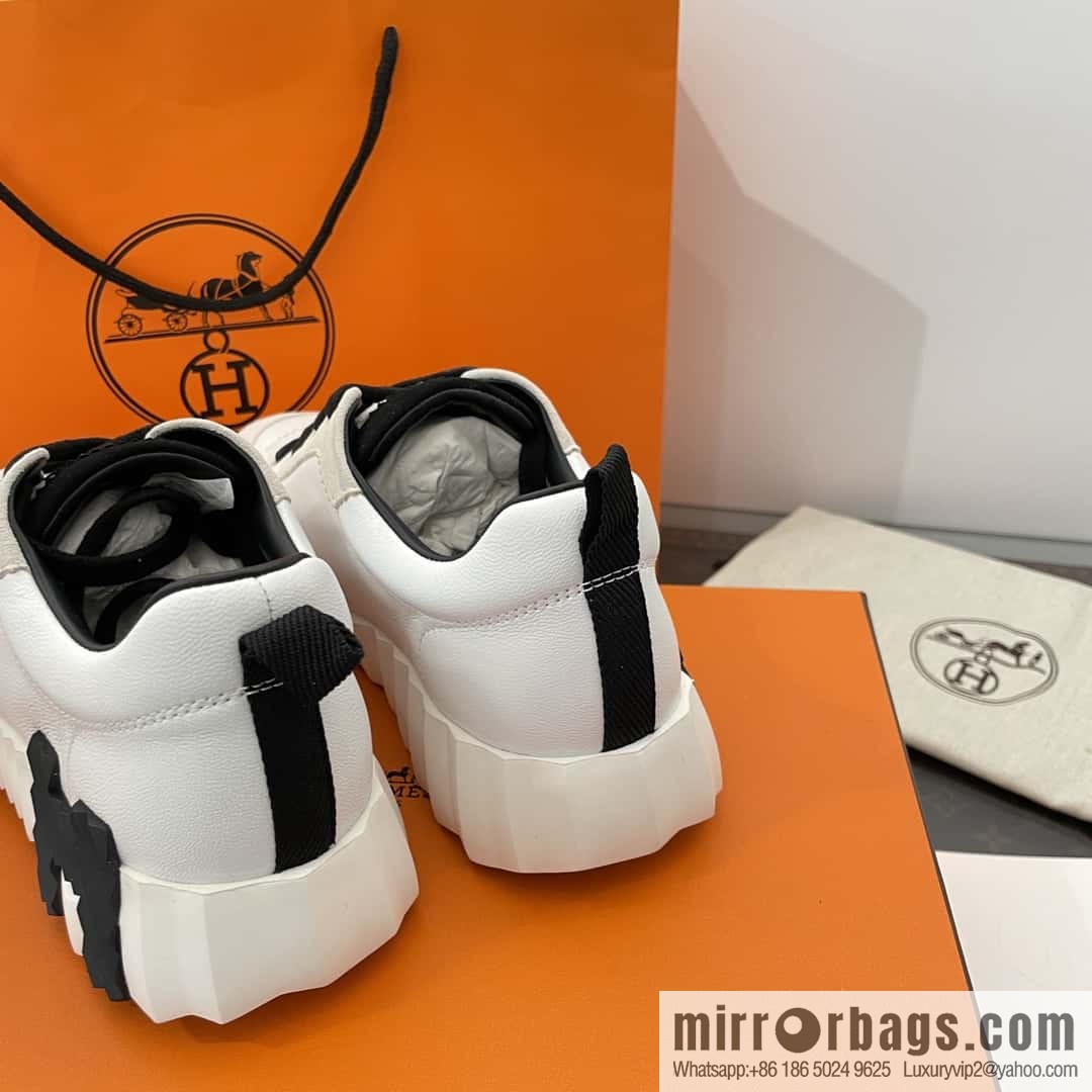 Hermes black and white leather casual sneakers