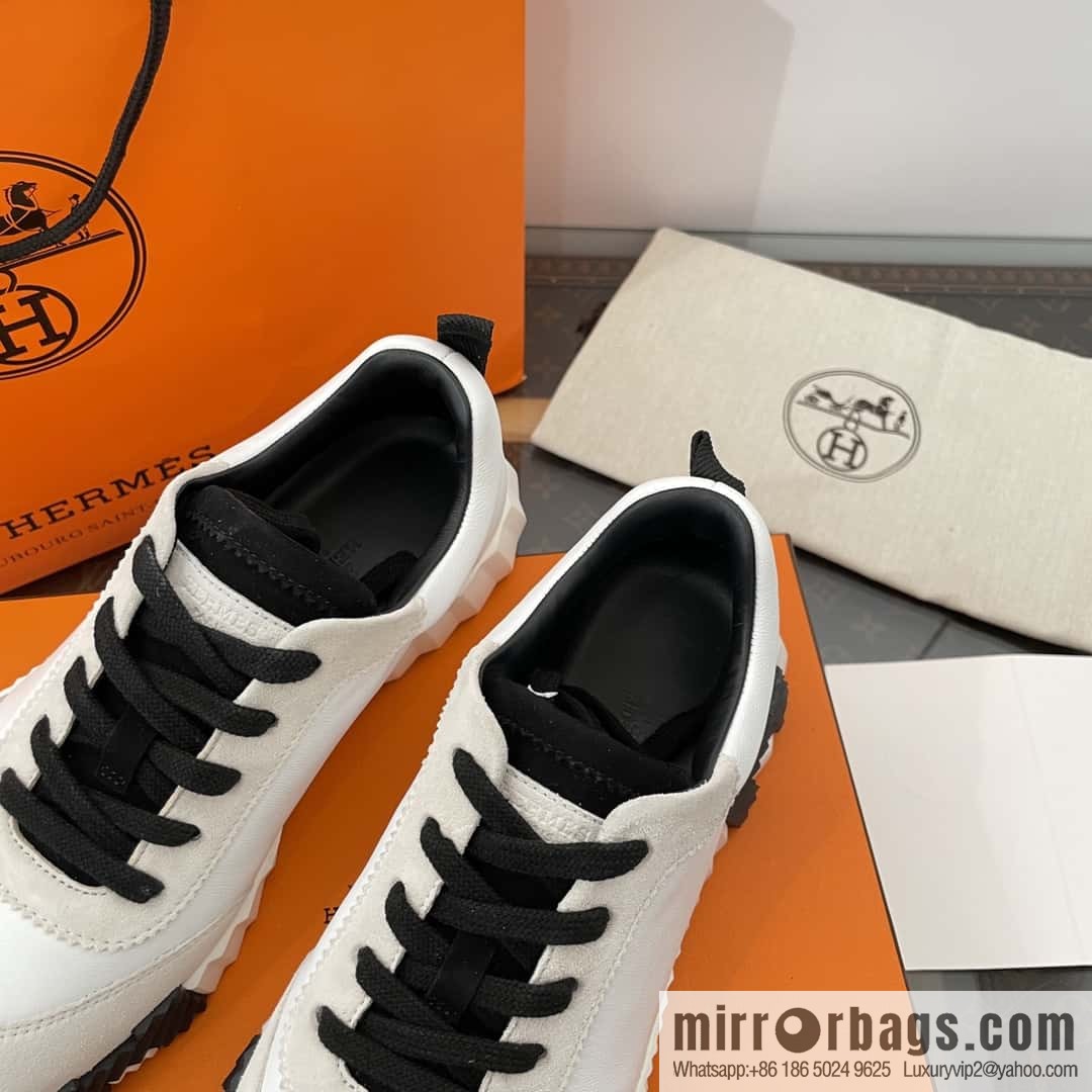 Hermes black and white leather casual sneakers