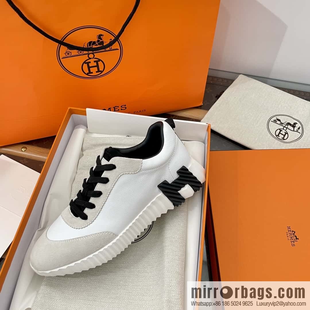Hermes black and white leather casual sneakers
