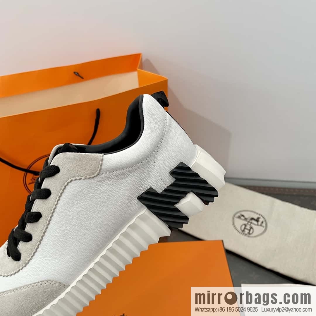 Hermes black and white leather casual sneakers