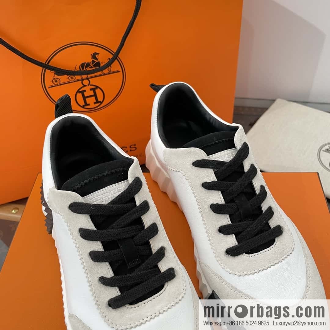 Hermes black and white leather casual sneakers