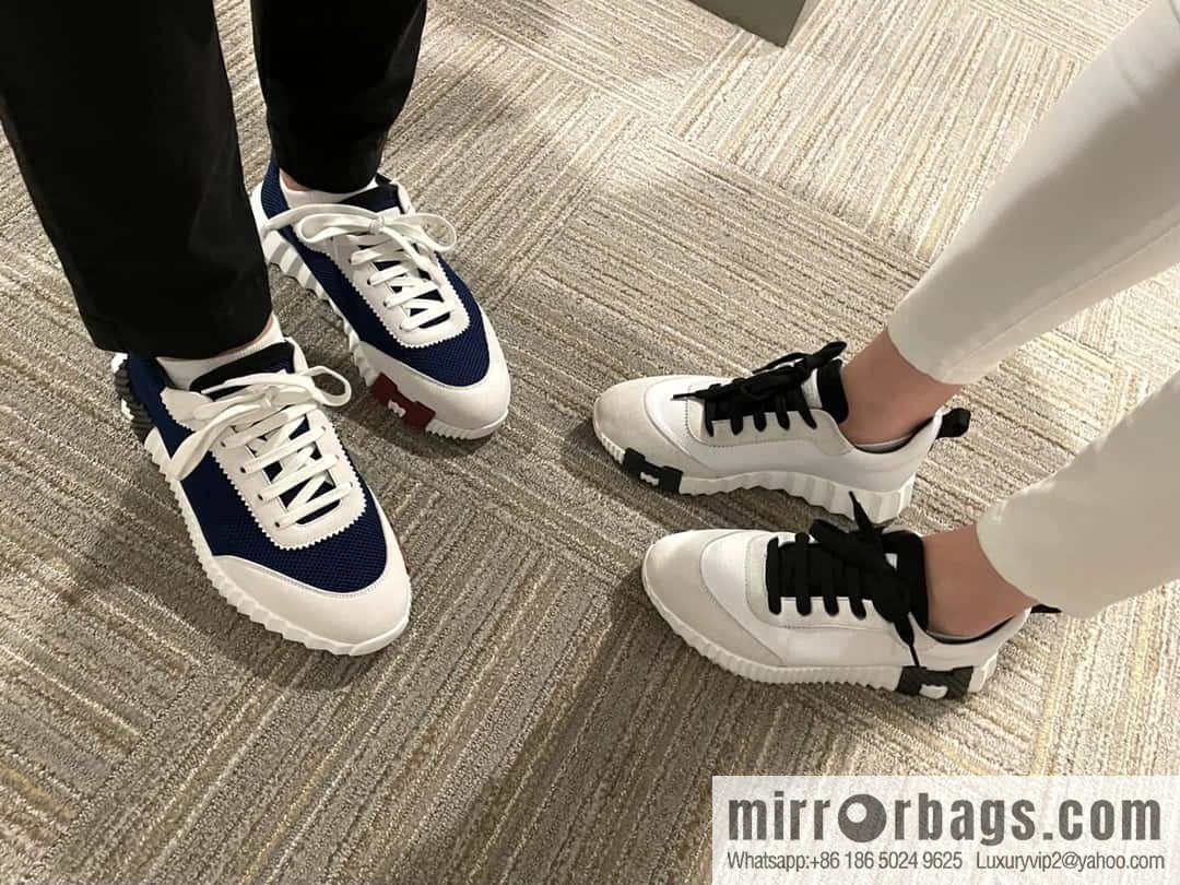 Hermes black and white panda mesh breathable sneakers