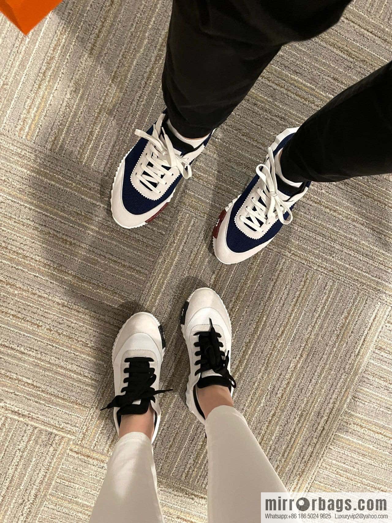 Hermes black and white panda mesh breathable sneakers