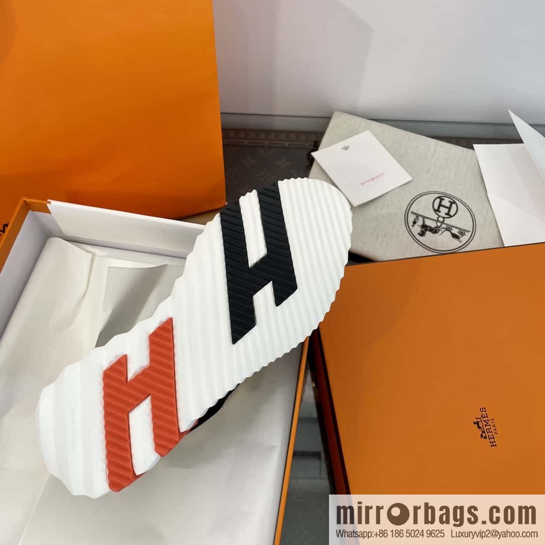 Hermes black and white panda mesh breathable sneakers