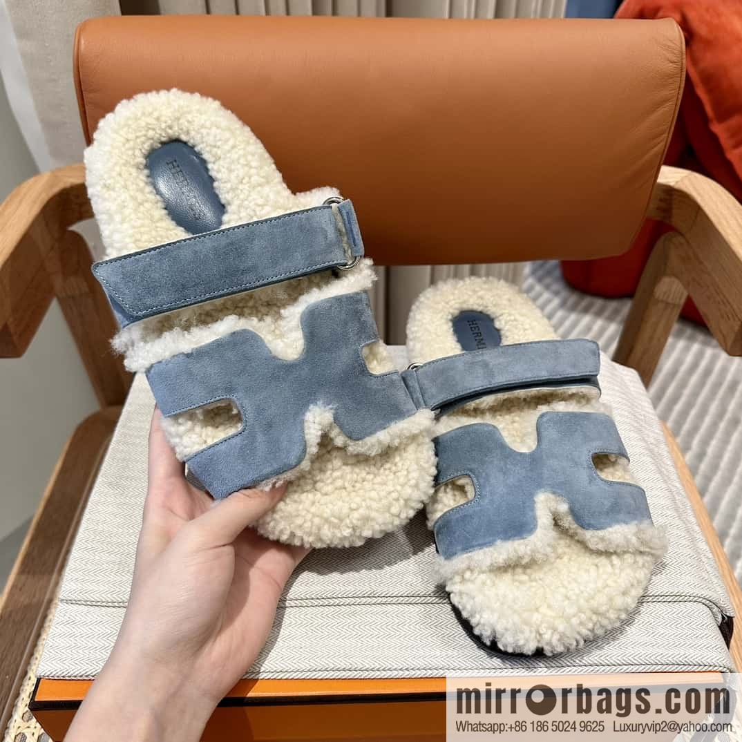 Hermès Lamb Wool Chypre Sandals