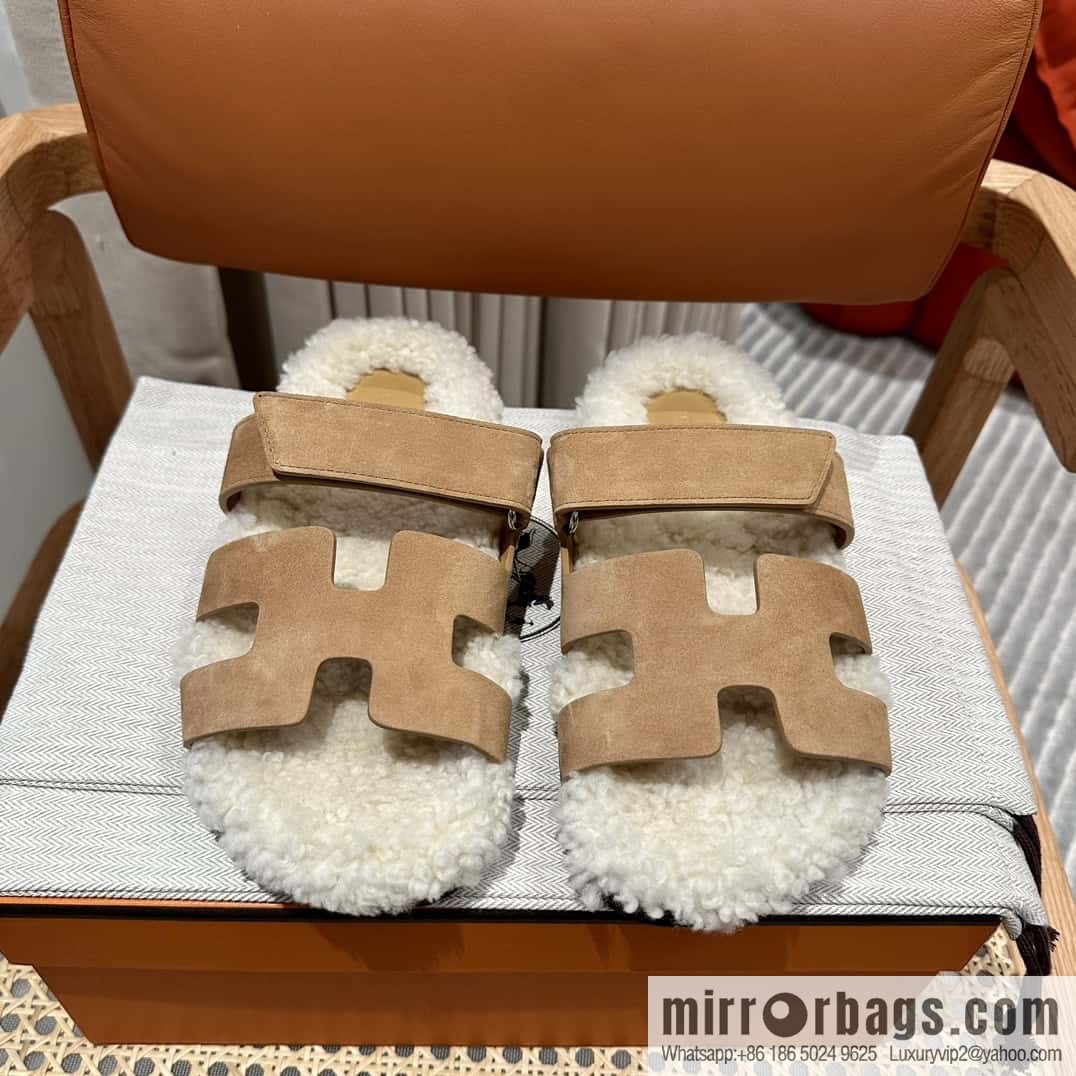 Hermès Lamb Wool Chypre Sandals