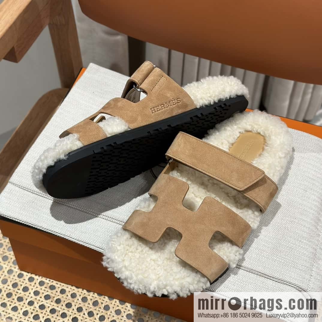 Hermès Lamb Wool Chypre Sandals