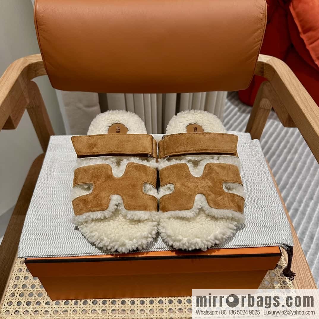 Hermès Lamb Wool Chypre Sandals