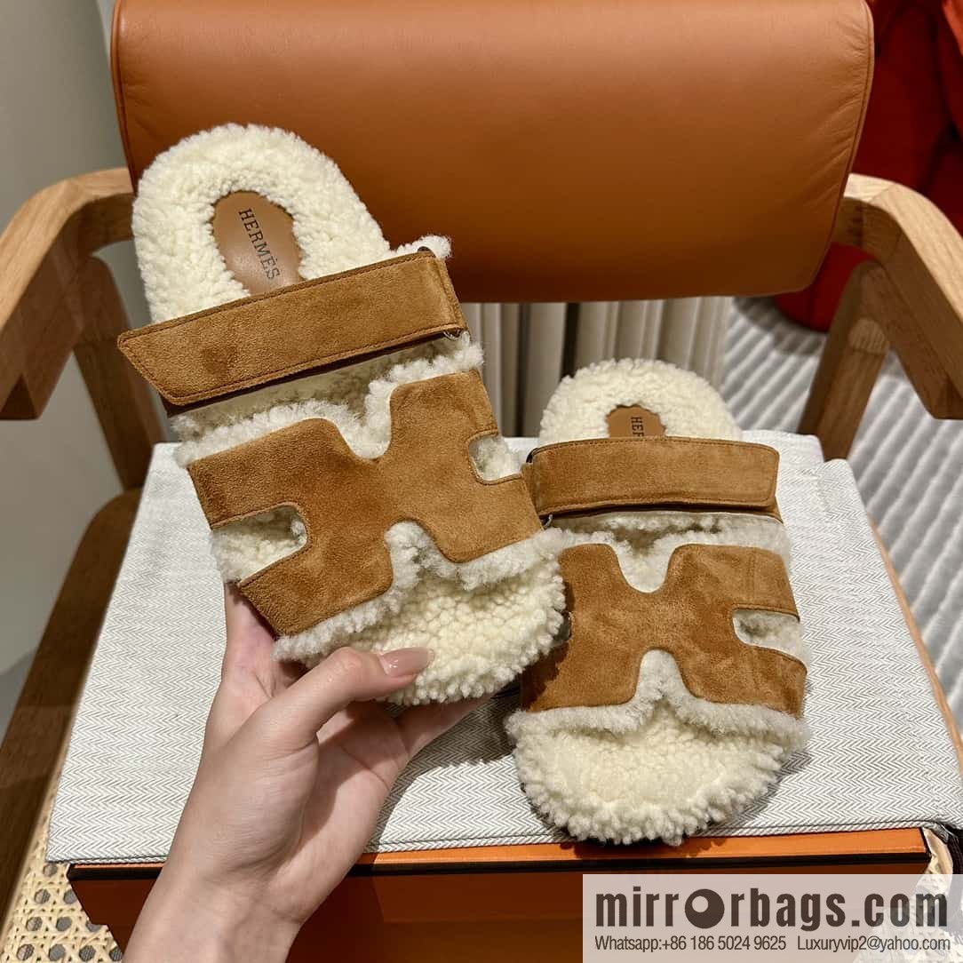 Hermès Lamb Wool Chypre Sandals