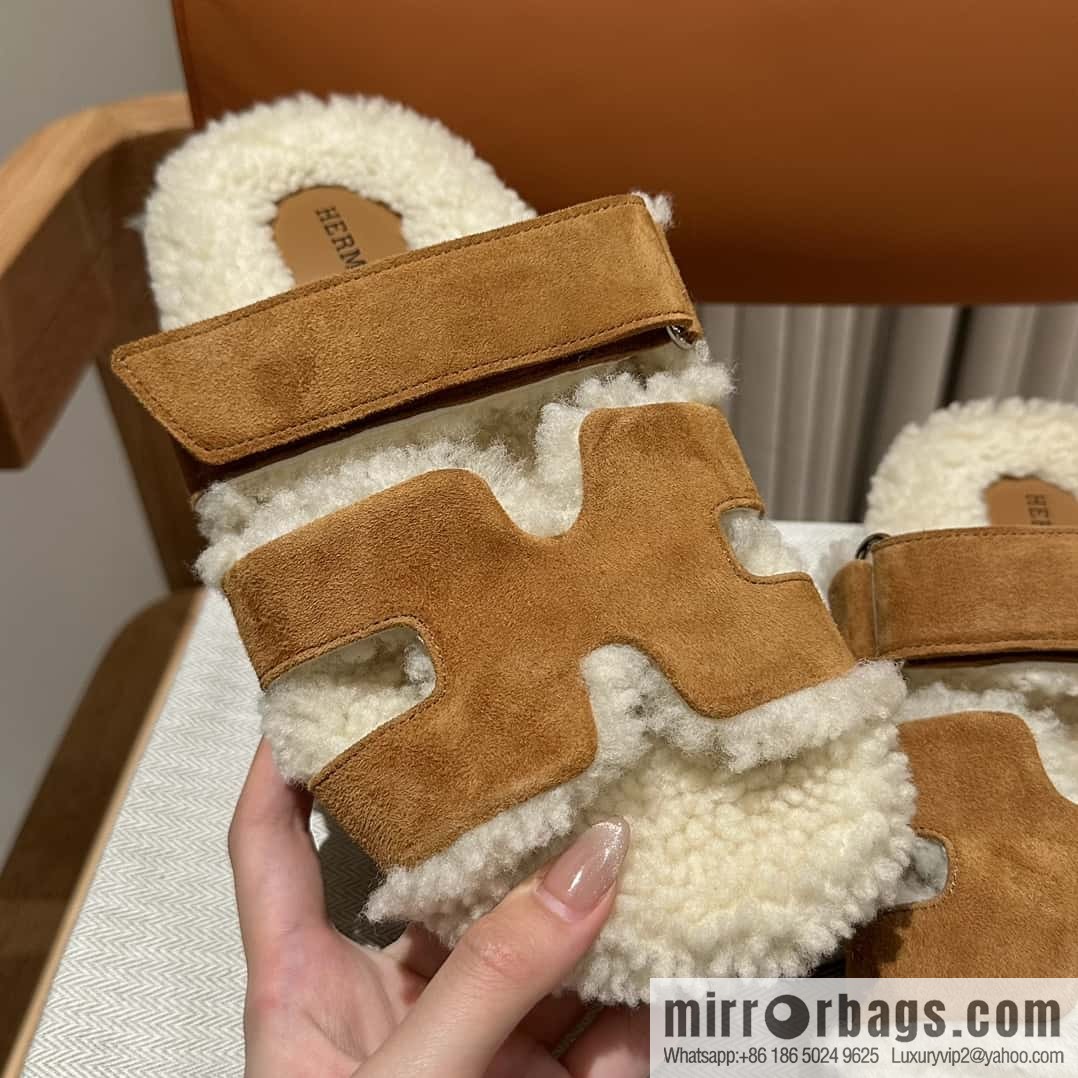Hermès Lamb Wool Chypre Sandals