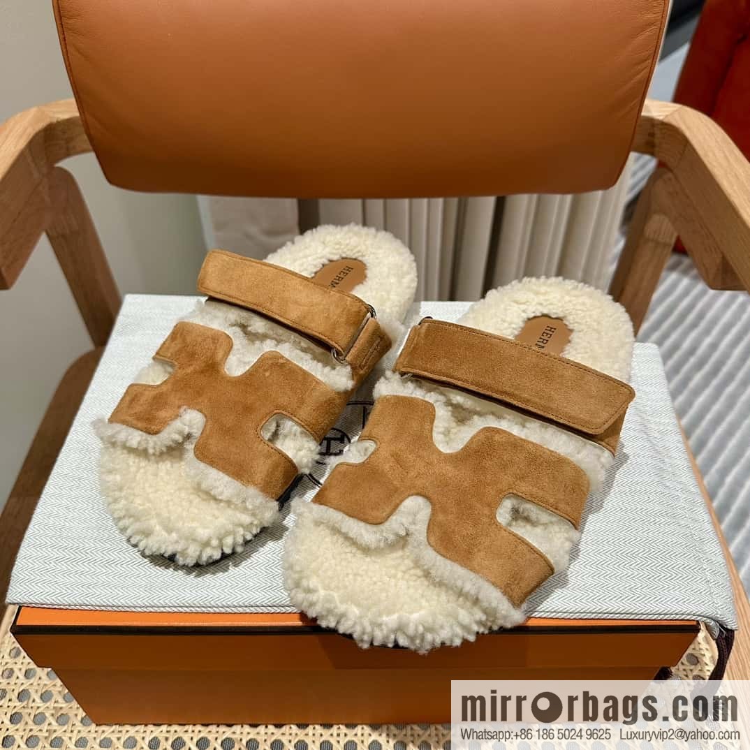 Hermès Lamb Wool Chypre Sandals