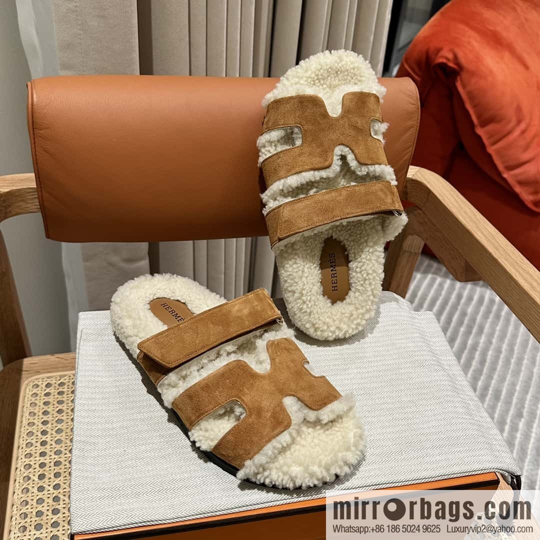Hermès Lamb Wool Chypre Sandals