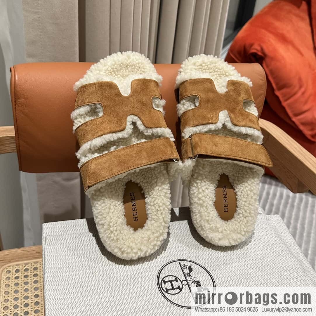 Hermès Lamb Wool Chypre Sandals