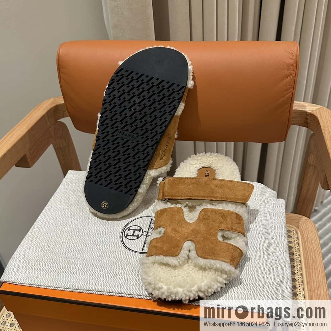 Hermès Lamb Wool Chypre Sandals