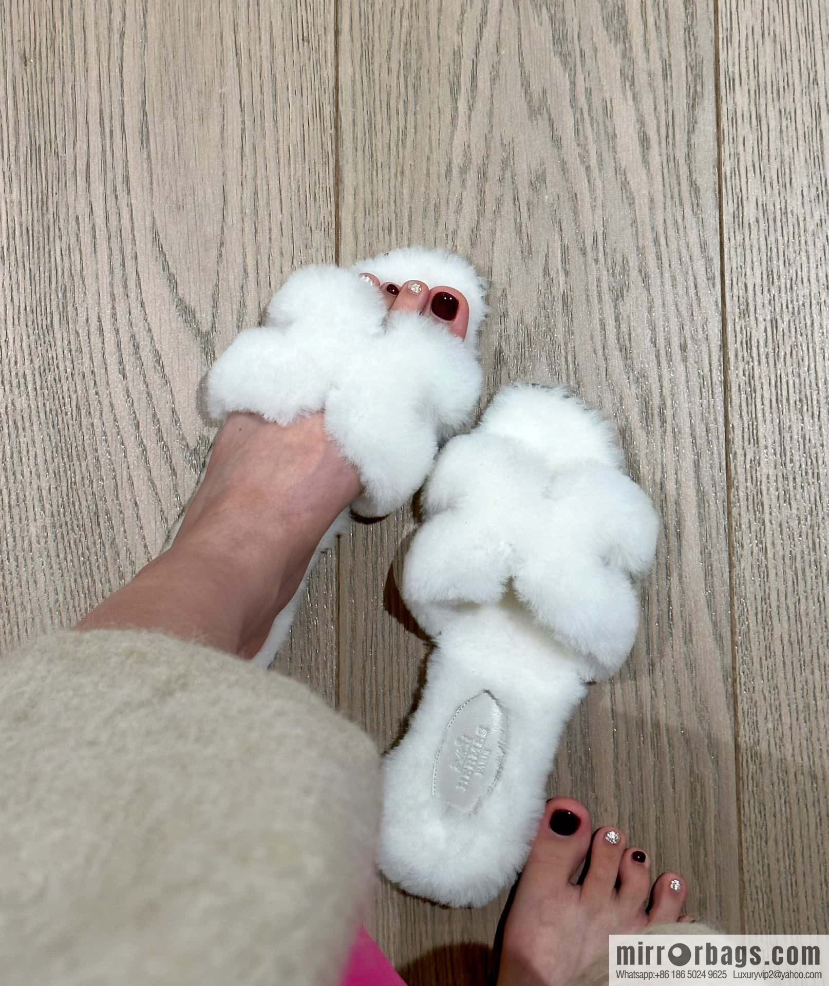 Hermès Mink Fur Slippers, White