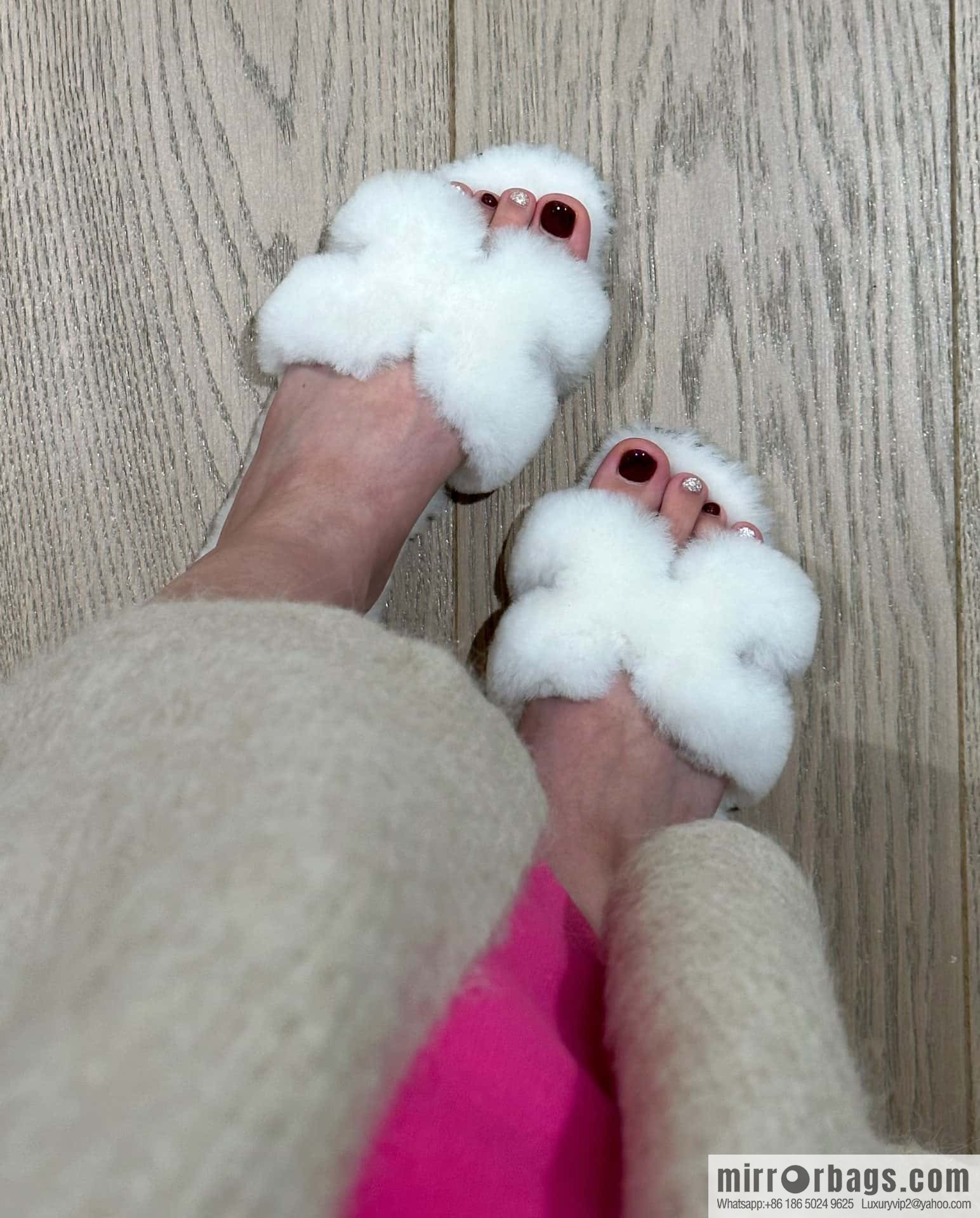 Hermès Mink Fur Slippers, White