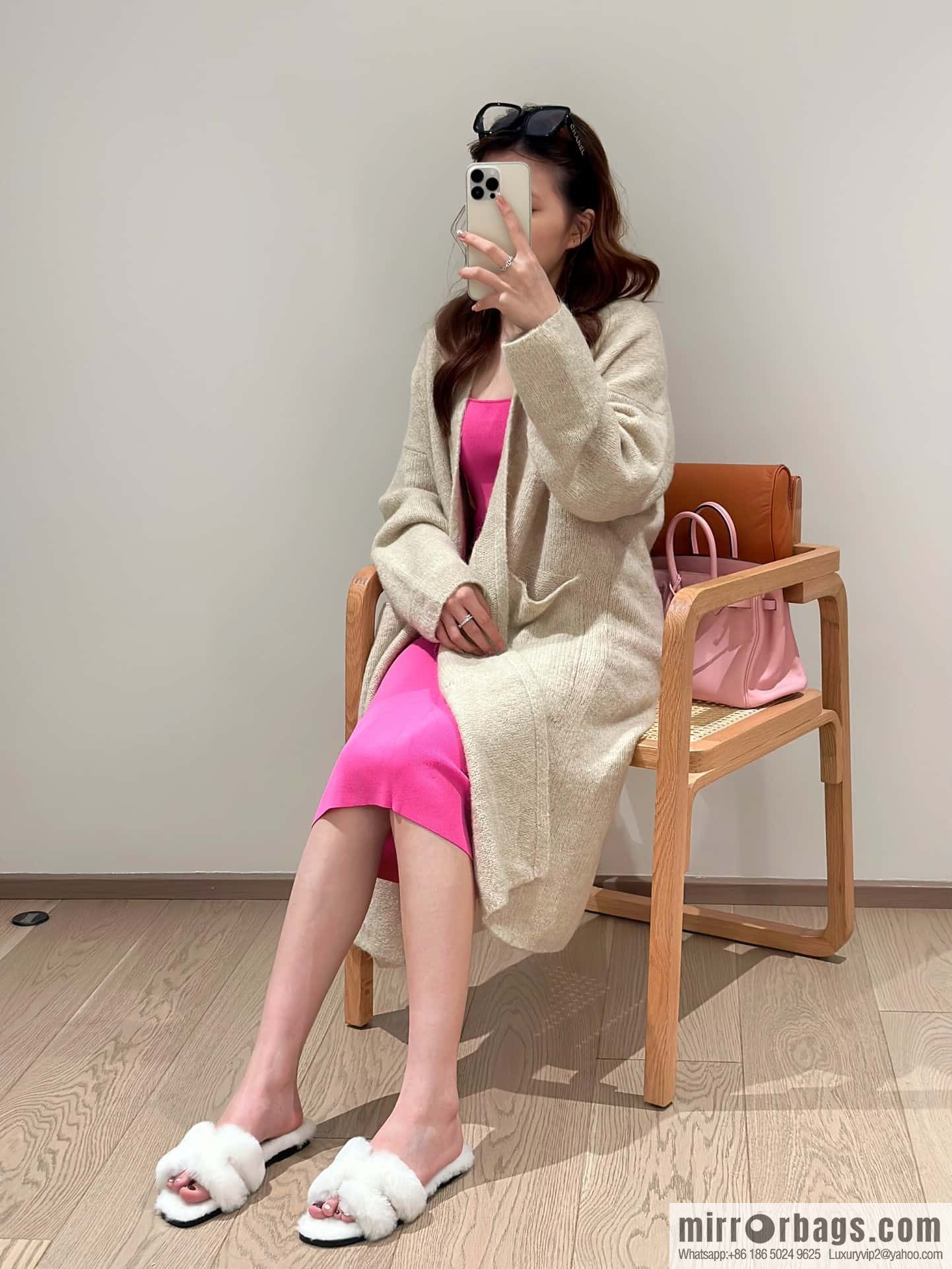 Hermès Mink Fur Slippers, White