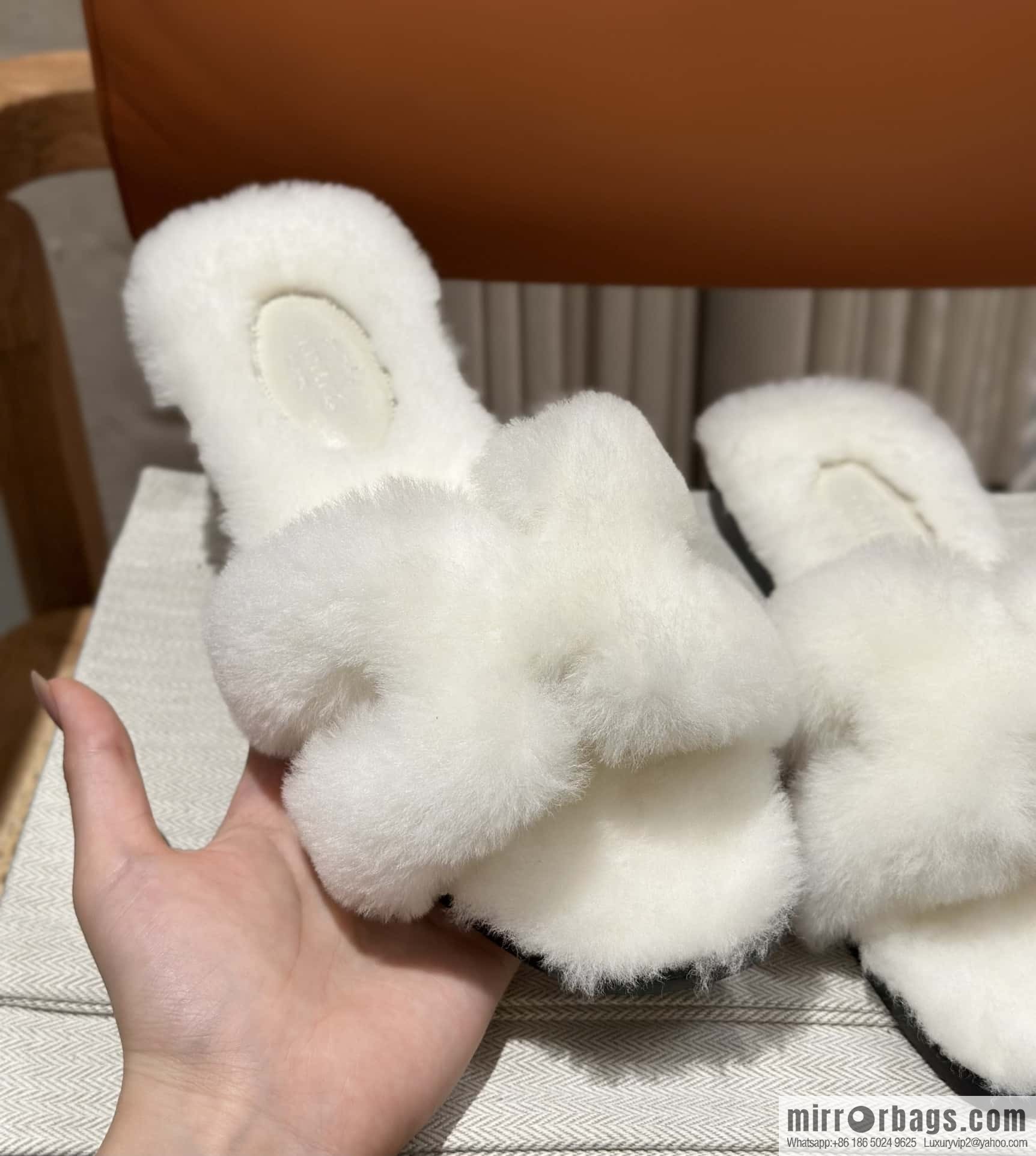 Hermès Mink Fur Slippers, White